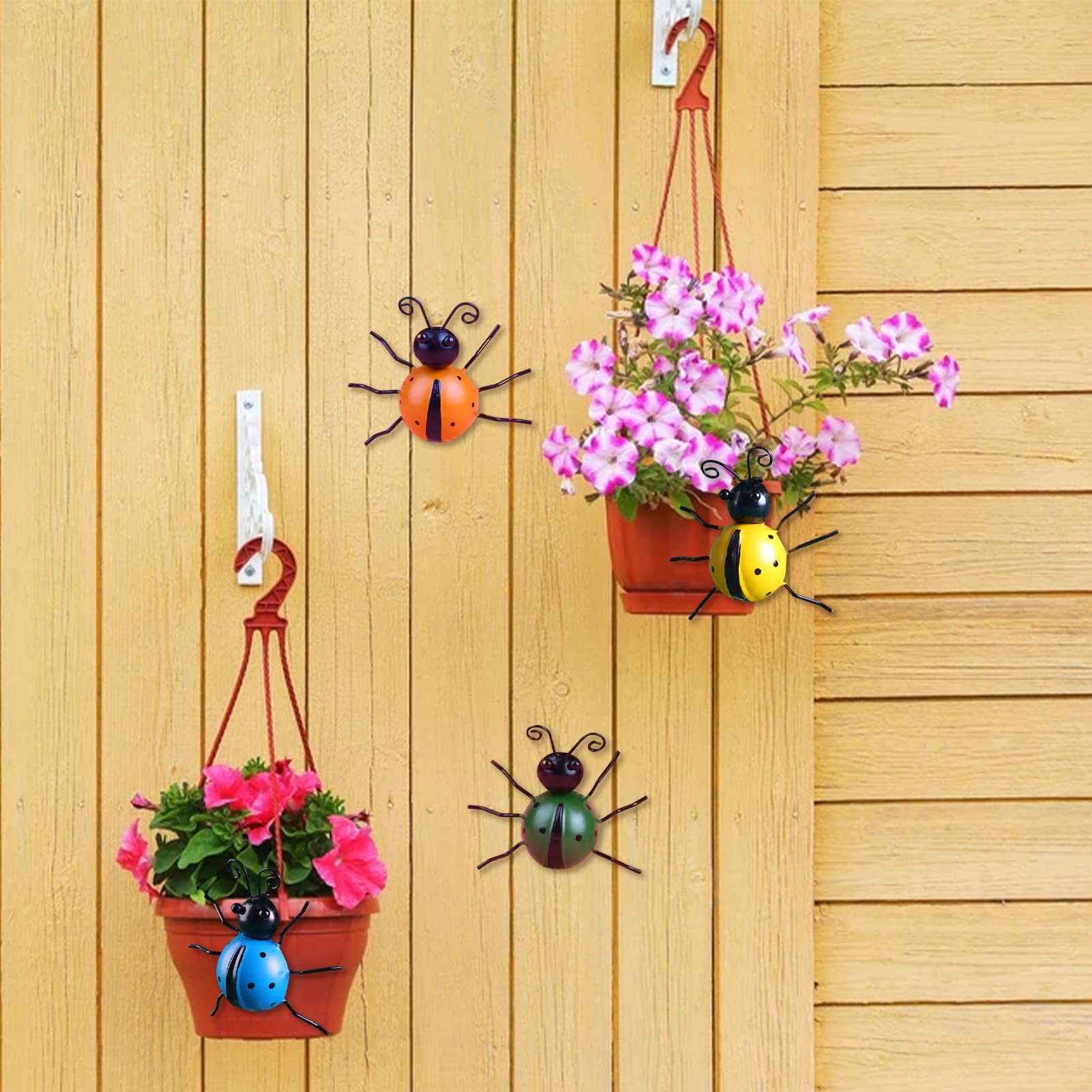 AIITLLYNA Metall Marienkäfer Garten-Deko – 3-teilig, 16x16 Cm, Wetterfest Für Innen & Außen (Set C)