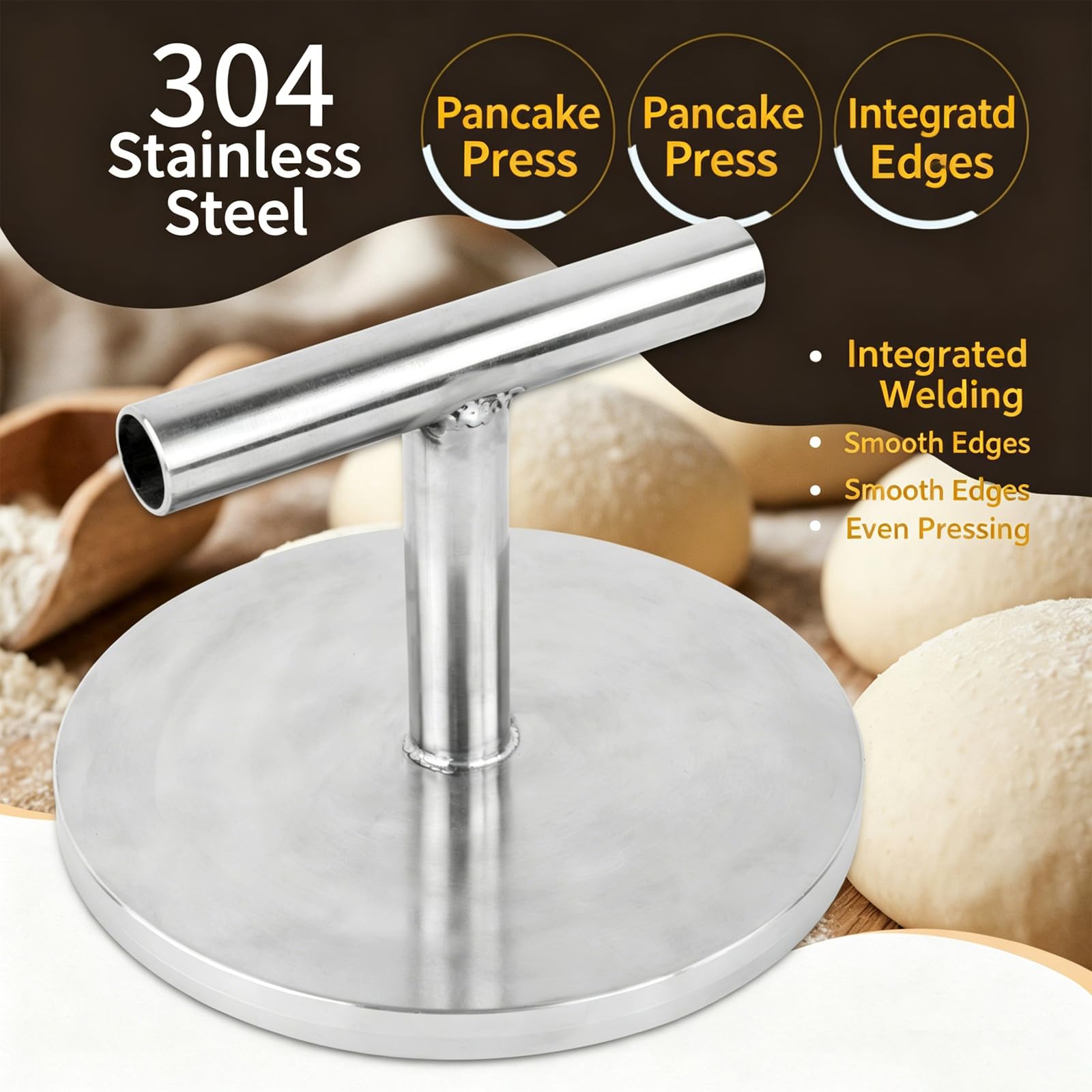 Pressa per Hamburger in Acciaio Inox 304, Pressa per Impasto Rotonda Antiaderente Resistente, Saldatura Monoblocco/Bordi Lisci/Superficie di Pressatura Piatta, per Crosta di Pizza, Torta