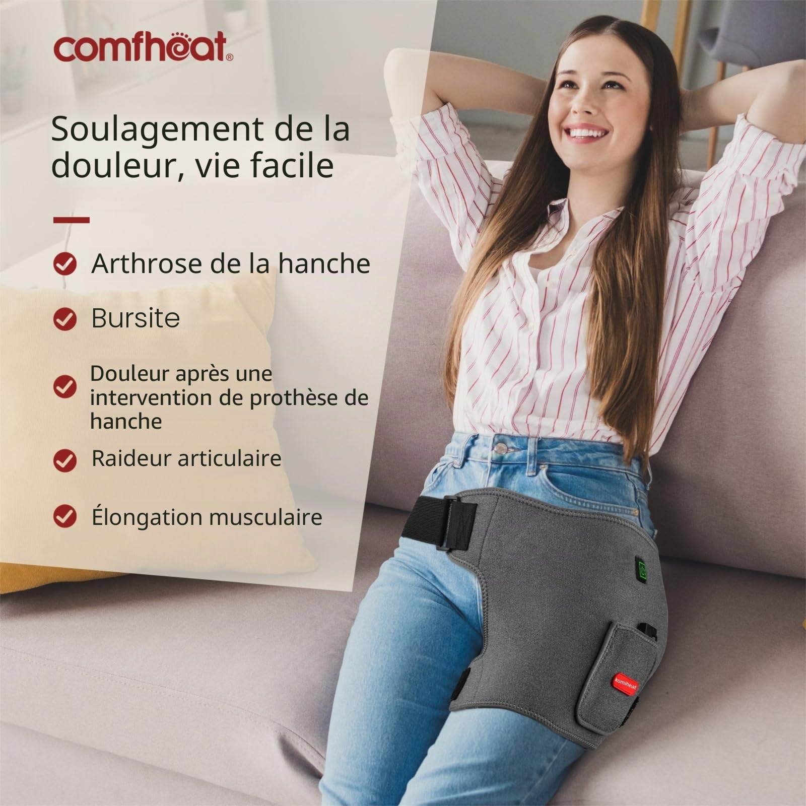 Coussin chauffant sans fil hanche sciatique batterie externe 5000 mAh inclus