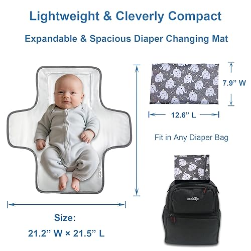 Miniatura 3 de Cambiador de pañales portátil con diseño de elefante lindo, impermeable, plegable, cambiador de viaje, reutilizable, lavable y compacto, para bolsas
