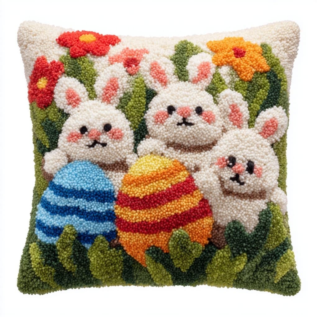 kitphoenix DIY Crochet Pillow Kit Rabbit 43X43Cm Soft Knitted Throw Pillow Material Package,Cushion Making Set,Complete Accessories&Tutorial,Decorative Pillow for Home Sofa Bedroom Decor