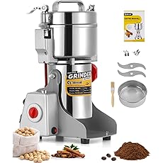 Electric Grain Grinder Mill 1000g High-speed Spice Herb Mill Commercial Powder Machine for Dry Cereals Grain Herb Spice Coffee Corn Bean (1000g Stand Type)