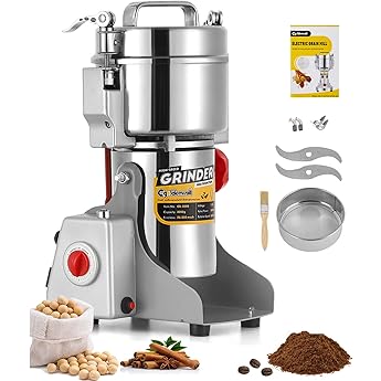 Electric Grain Grinder Mill 1000g High-speed Spice Herb Mill Commercial Powder Machine for Dry Cereals Grain Herb Spice Coffee Corn Bean (1000g Stand Type)