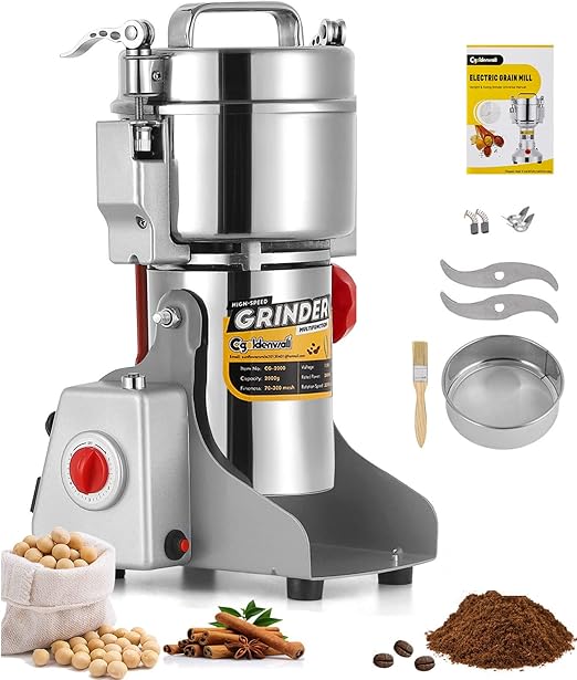CGOLDENWALL 300g Electric Grain Grinder Mill Safety Upgraded 1500W High-speed Spice Herb Grinder Commercial Superfine Grinding Machine Dry Cereals Pulverizer CE 110V (300g Swing Type)