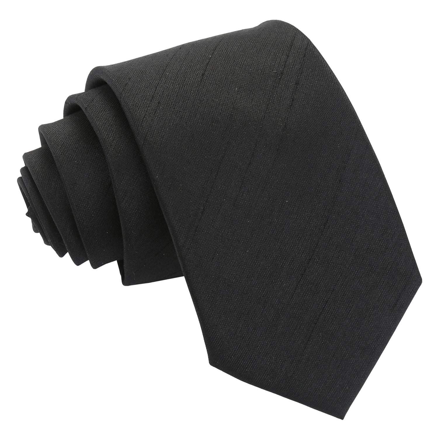 Dqt Men's Black Plain Shantung Tie – 7Cm Slim Necktie For Wedding Business & Formal Wear