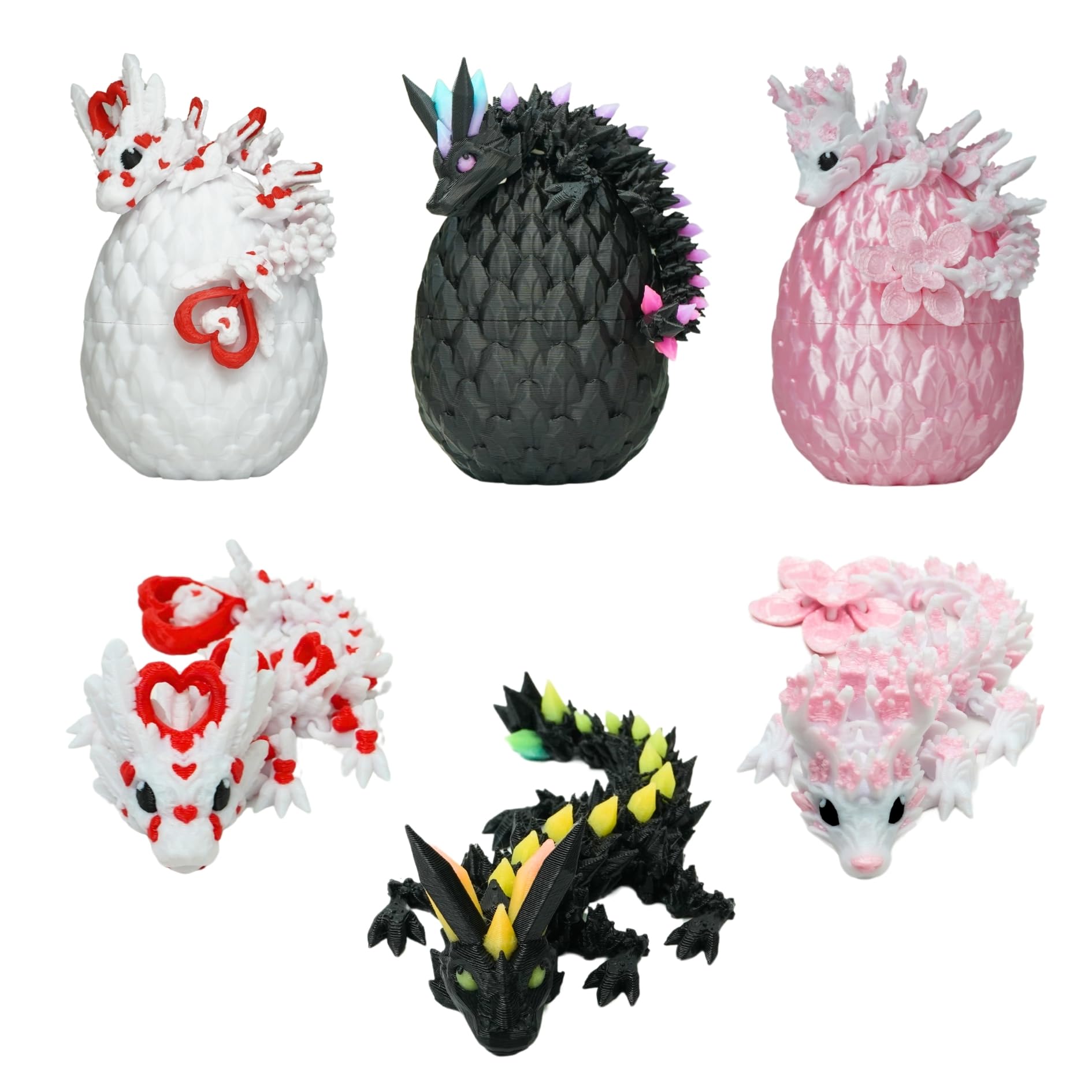 3 Cute Articulated Mini Dragons with Their Egg 3D Printed Fantasy World Decoration Pack Fidget Toy Unique Gift Idea Home Interior Decoration Bedroom Living Room Kawaii Kids
