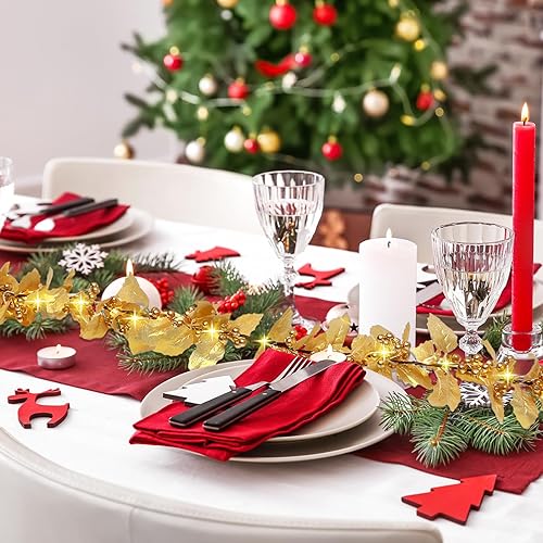 Miniatura 5 de Syhood Guirnalda de bayas de Navidad de 6 pies, guirnalda de hojas de acebo iluminada para interiores, guirnalda artificial de otoño, decoración de