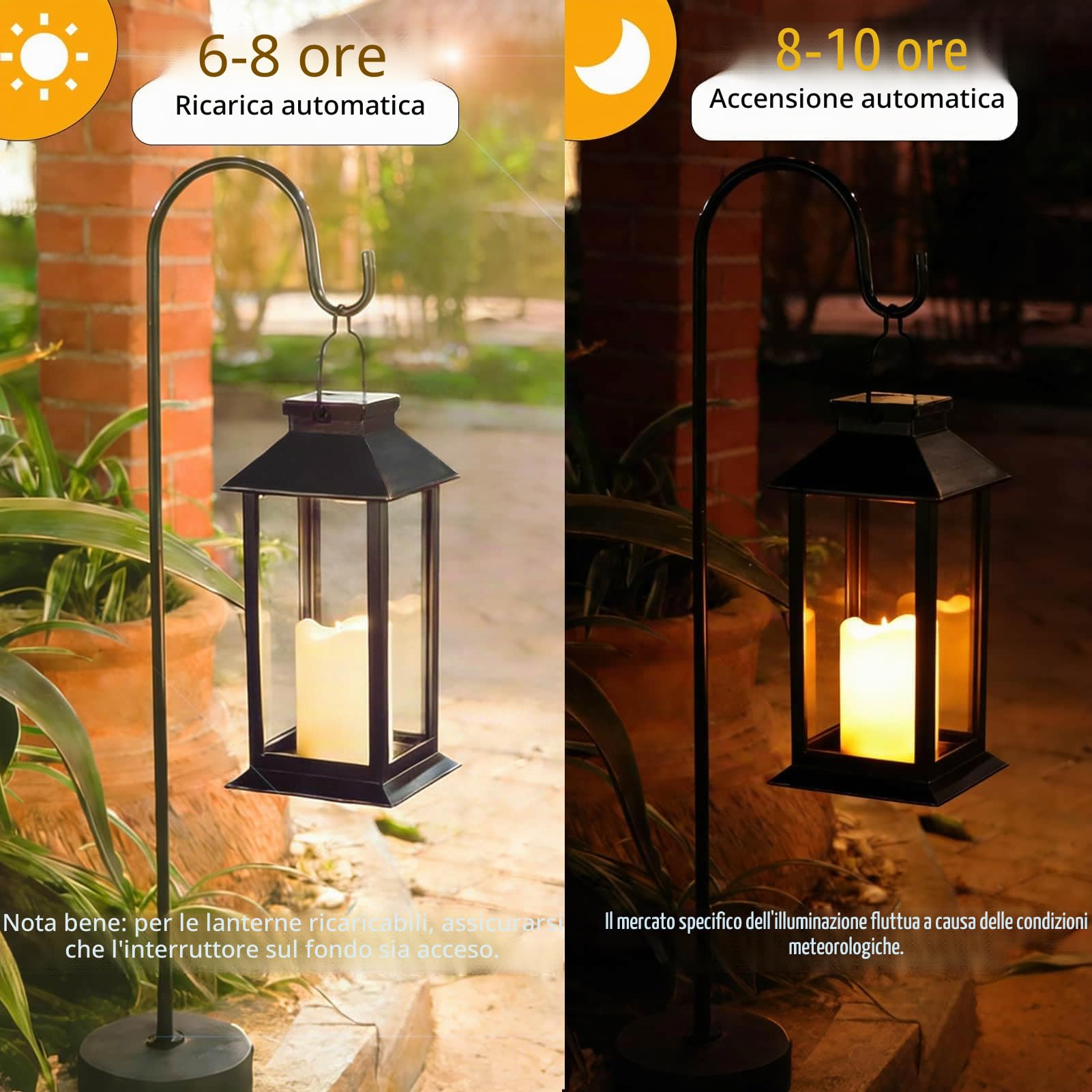 Lanterne da Esterno, 2 Pezzi Lanterna Solare da Esterno con Candele Tremolante, IP44 Impermeabile Appendere Lampade Solari per Giardino Terrazzo Tavolo Gazebo Balcone Decorazioni - Nero