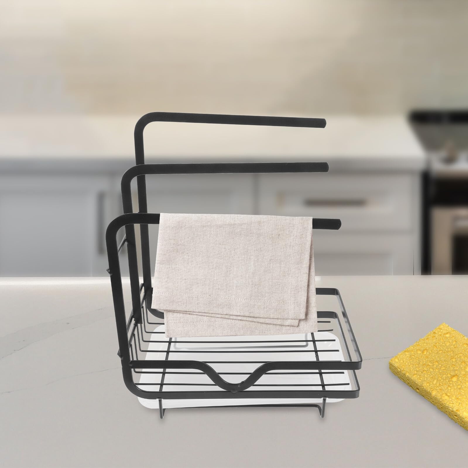 Organisateur Évier Noir Porte-éponge Évier Mural avec Égouttoir Rack de Drainage pour Éponges et Chiffons de Cuisine Pratique et Esthétique pour Maison