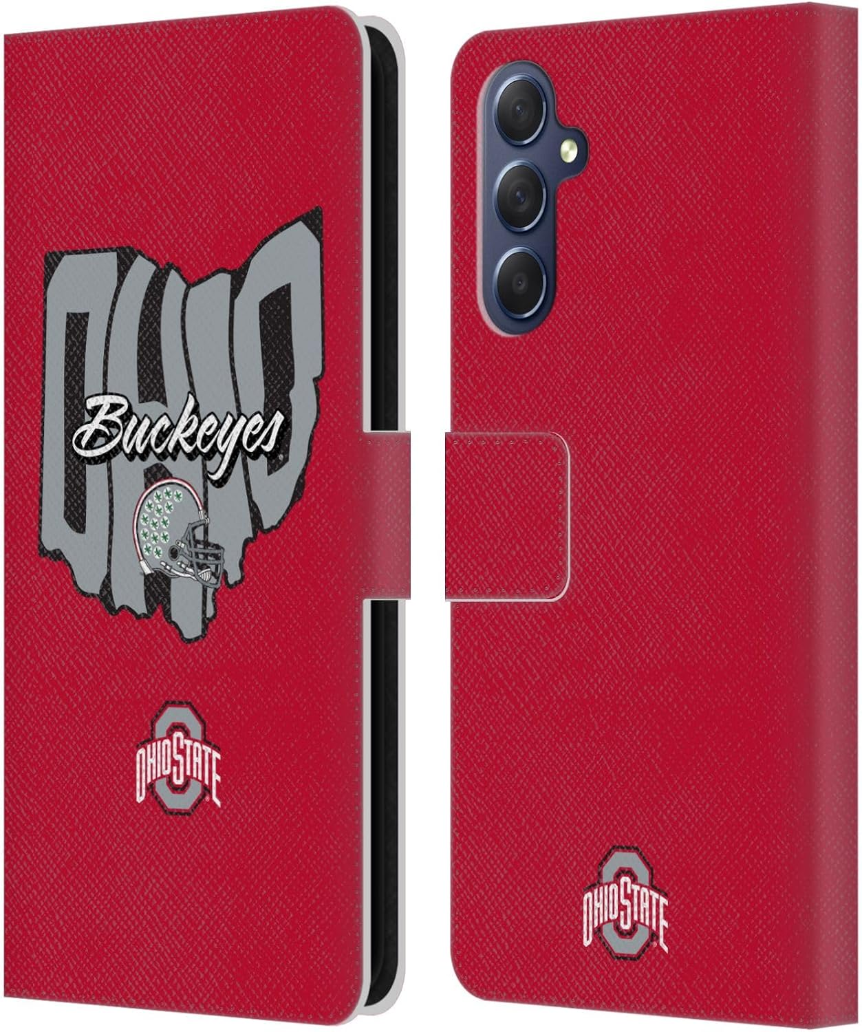 Head Case Designs Officially Licensed Ohio State University Map Football Graphics Leather Wallet Case Compatible with Samsung Galaxy M54 5G