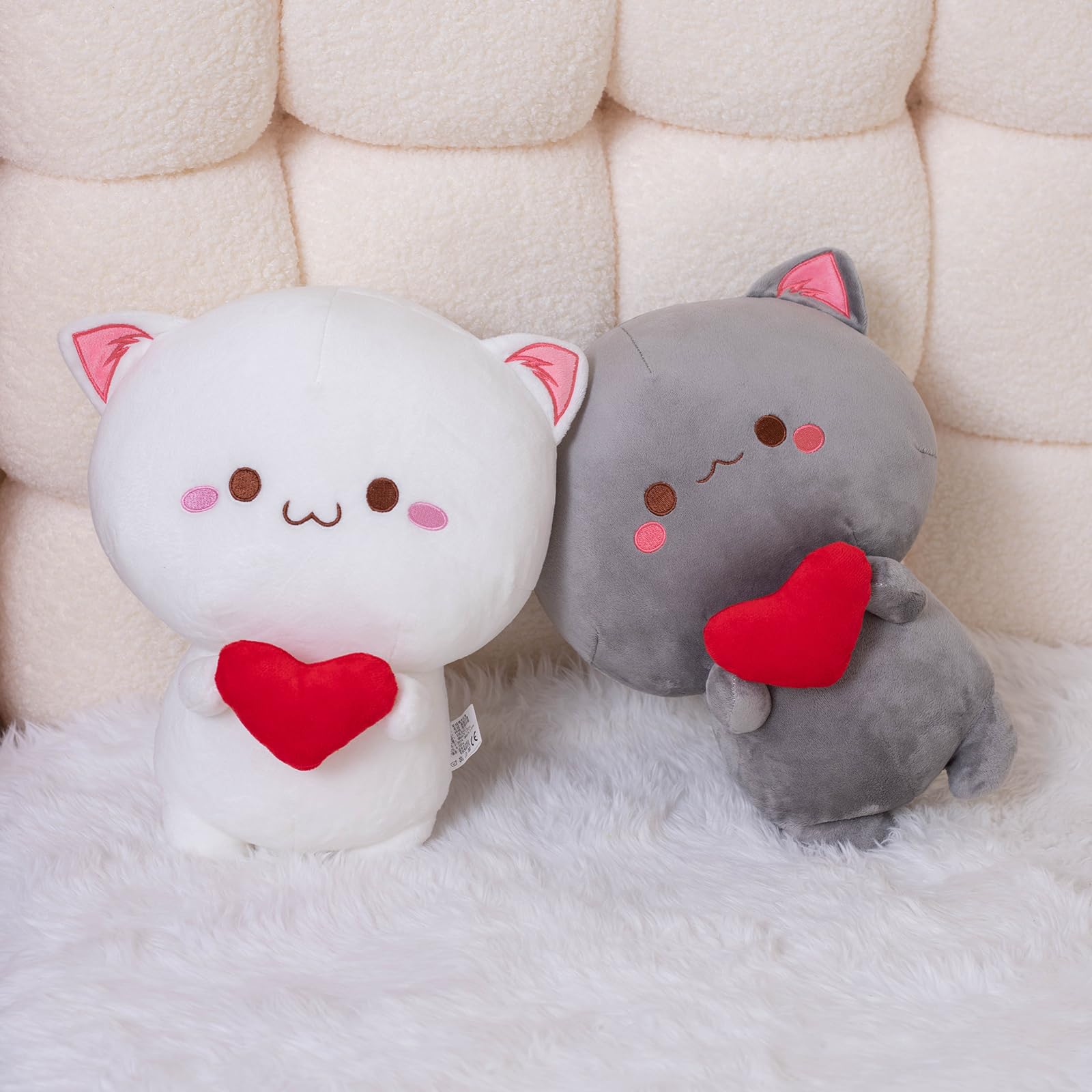 Cute Cat Plush Toy, Super Soft White Cat Plush Toy, Plush Cat Stuffed Animals, Valentine's Day Birthday Gift, Sweet Romantic Cute Cat Plush Toy(13.9 inch): Alwoligag Cute Cat Plush Toy, Super Soft Gray and White Cat Plush Toy, Plush Cat Stuffed Animals, Valentine's Day Gift, Sweet Romantic Cute Cat Plush Toy(2PCS)