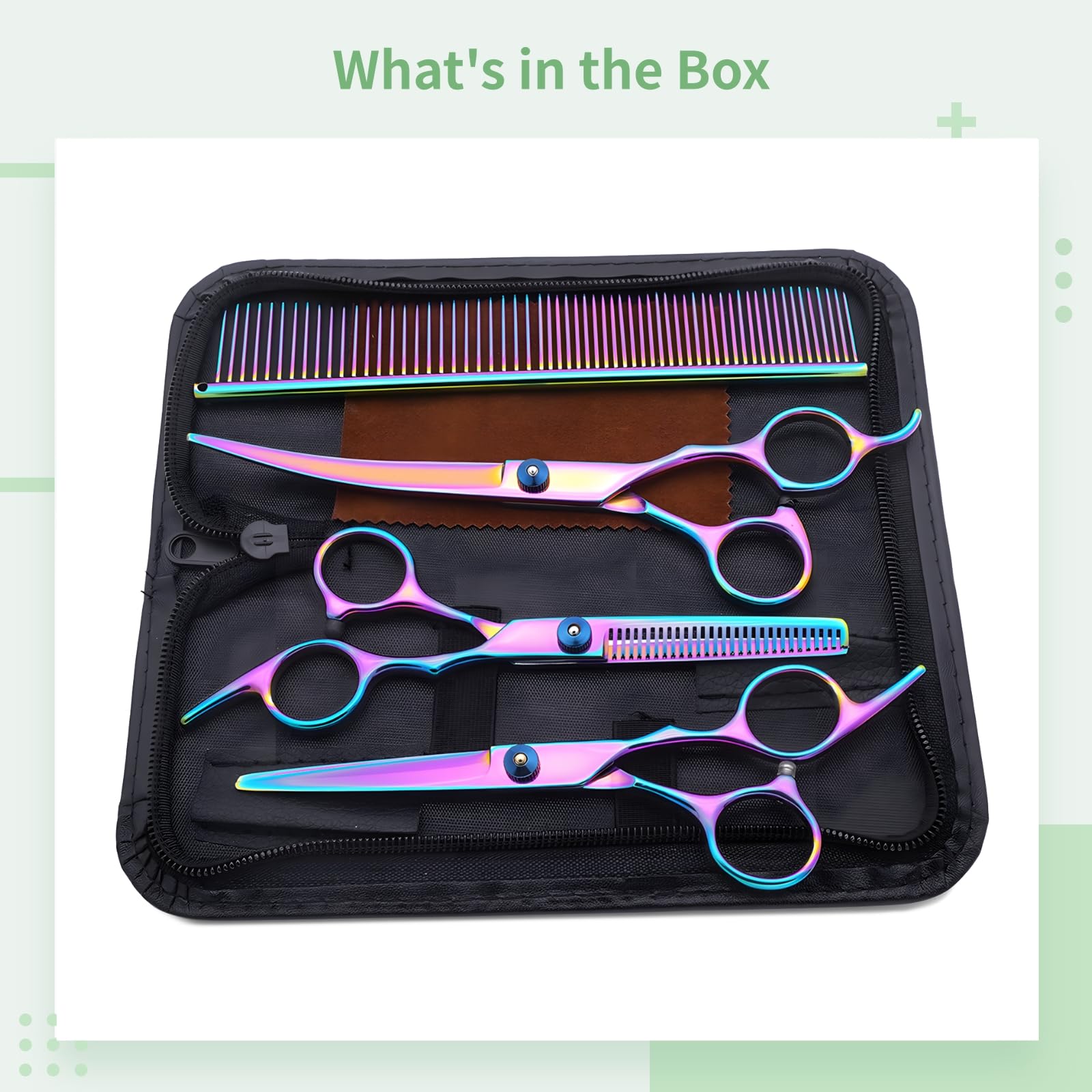 Generisch 6 Zoll Edelstahl-Tierpflegescherenset, mit gerader und gebogener Schere, Regenbogen-Finish, Hundescheren zum Fellschneiden, für präzises Trimmen und Formen, für Zuhause und Salon