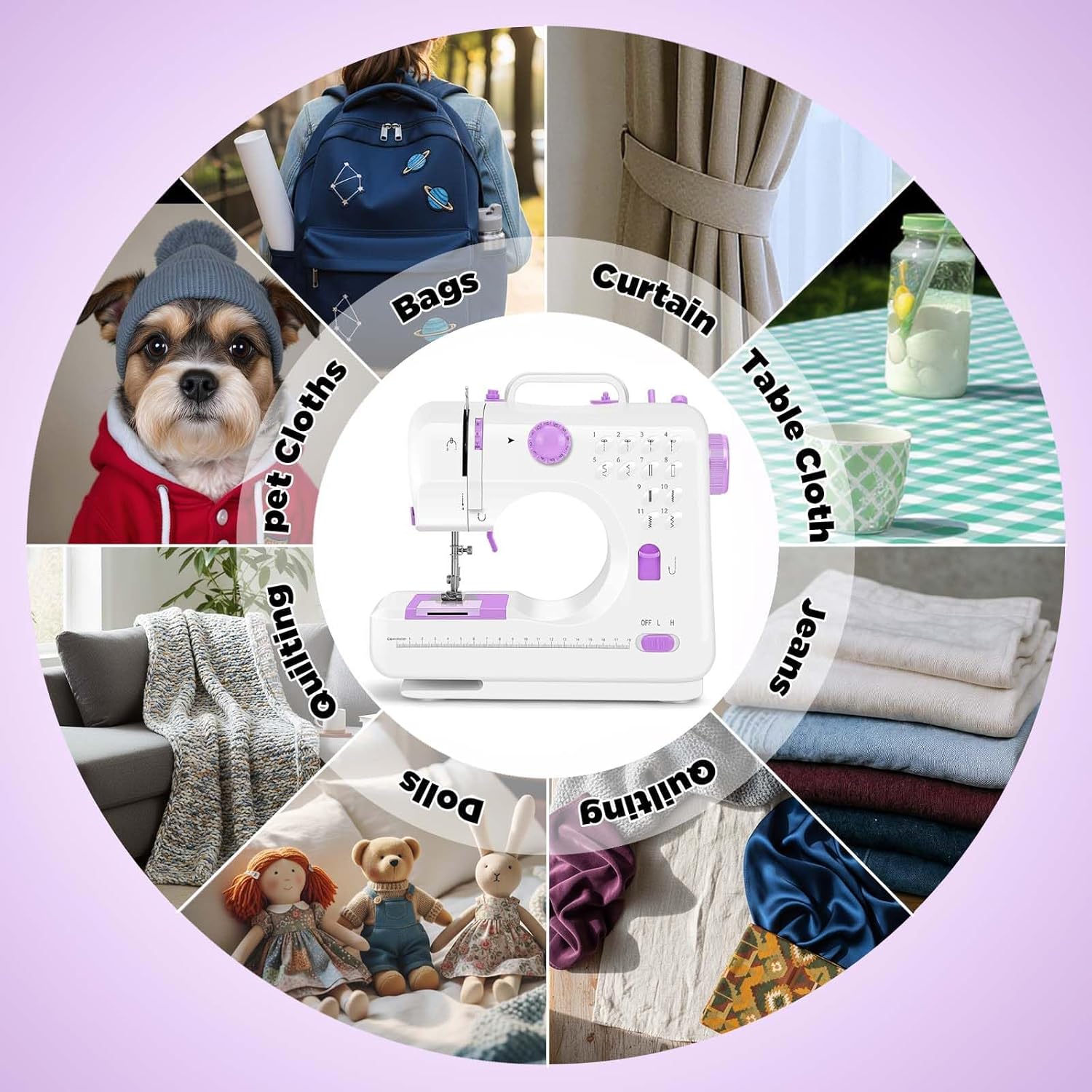 This lightweight Sewing machine is designed for convenience and versatility. Sewing Machine for Beginners,Portable 12 Built-in Stitches,(High-Low Speeds),505UJH.DC Power Supply Method.