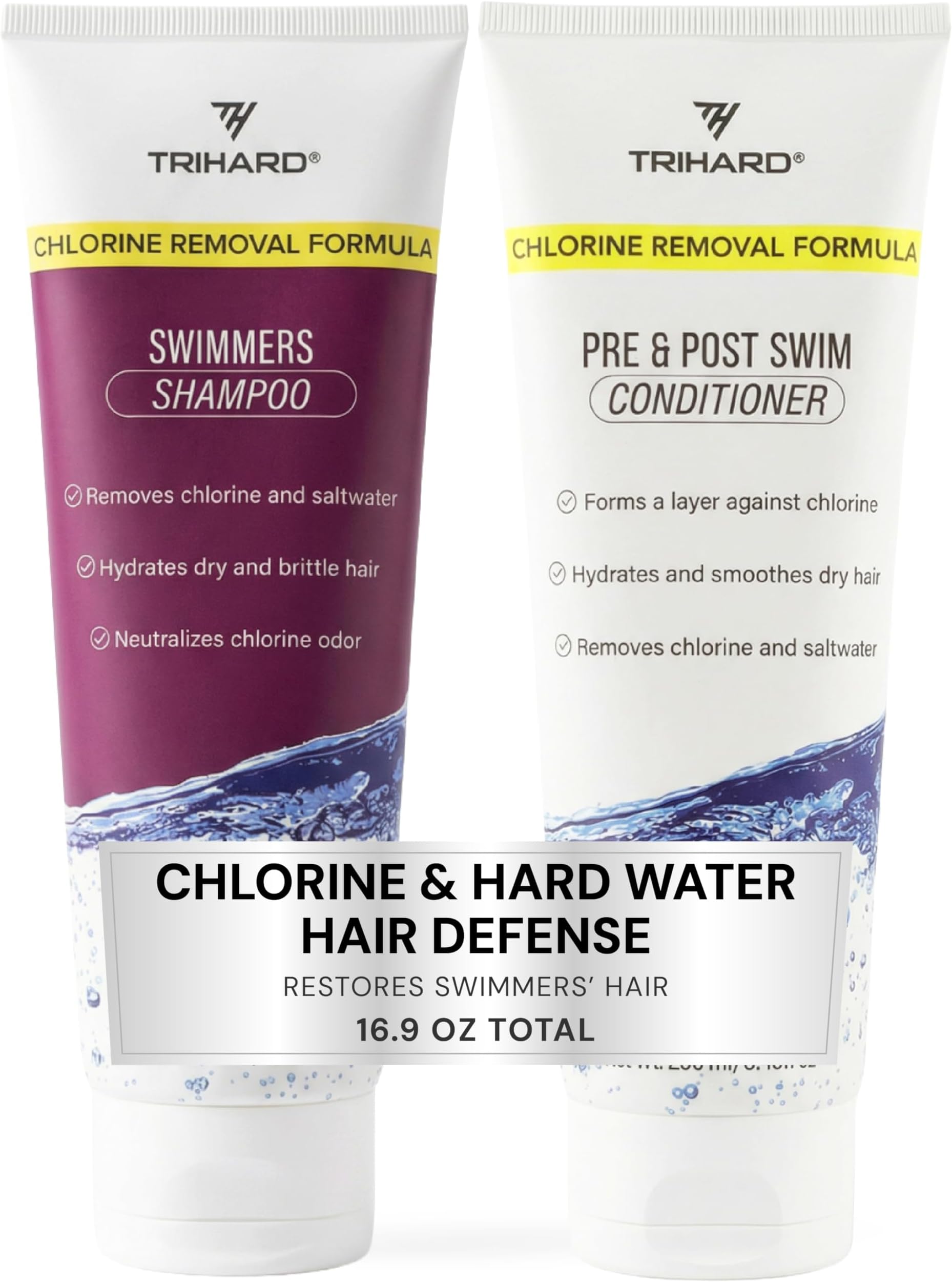 TRIHARD Swimmers Shampoo Extra Boost + Pre & Post Swim Conditioner | Chlorine And Hair Solutions | Swimming Two-In-One Duo