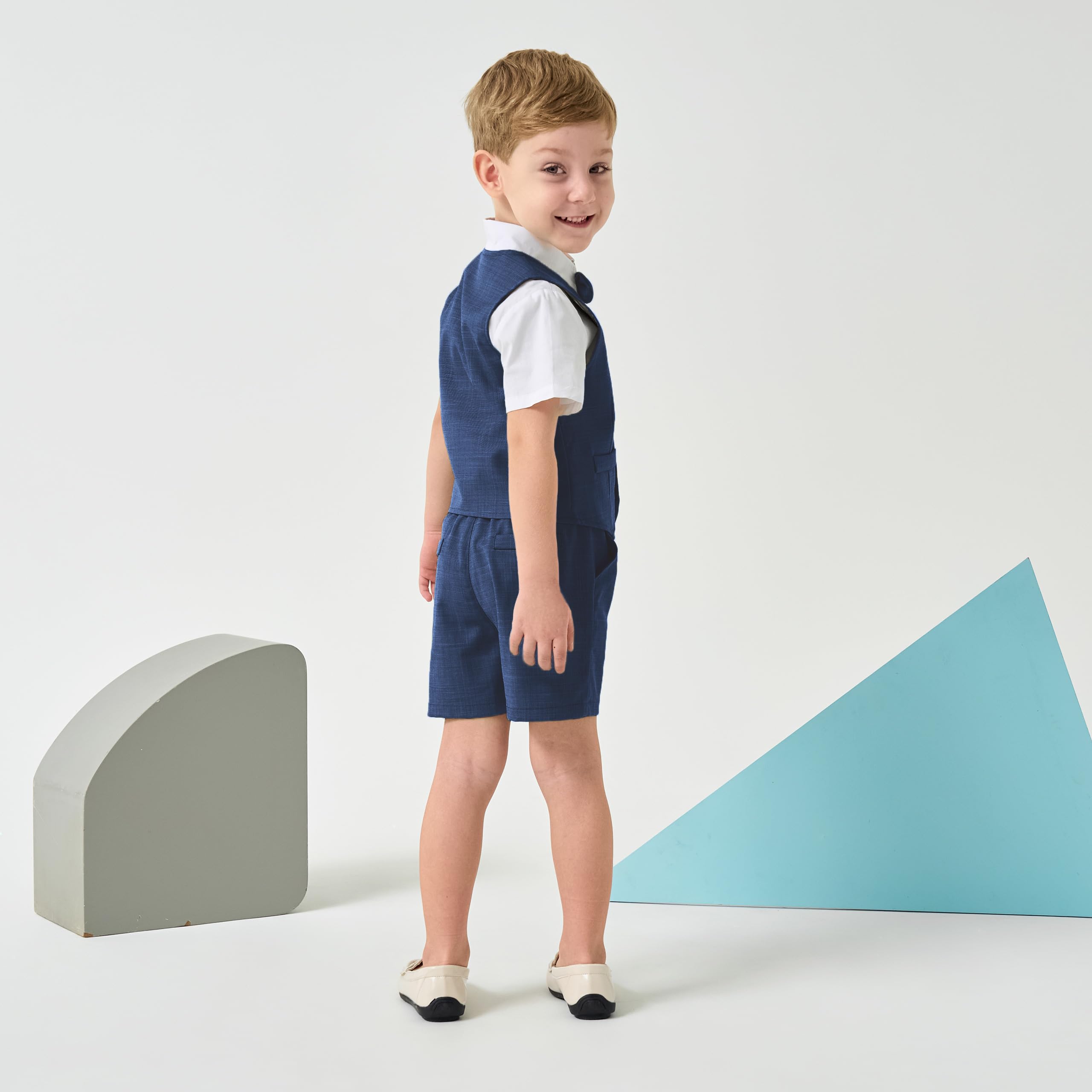 Volunboy Trajes para Bebé Niños de Boda Ceremonia, Verano Conjunto de Chaleco, Camisa, Pajarita, Shorts 4 Piezas