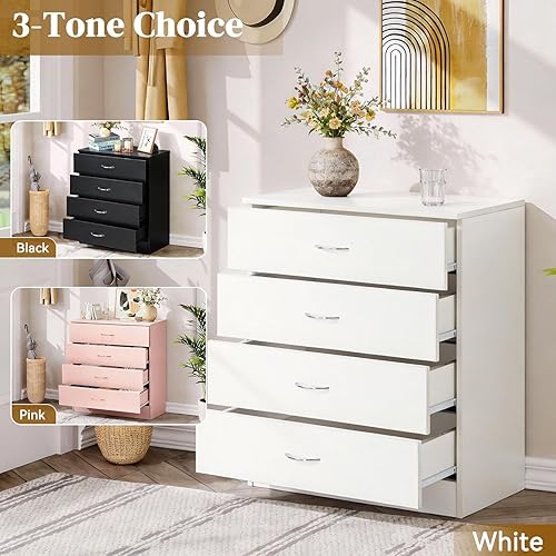 Miniatura 6 de Karl home Cómoda de 4 cajones para dormitorio, cajoneras pequeñas, mesita de noche moderna, cómoda blanca con 4 cajones de almacenamiento, Blanco 4