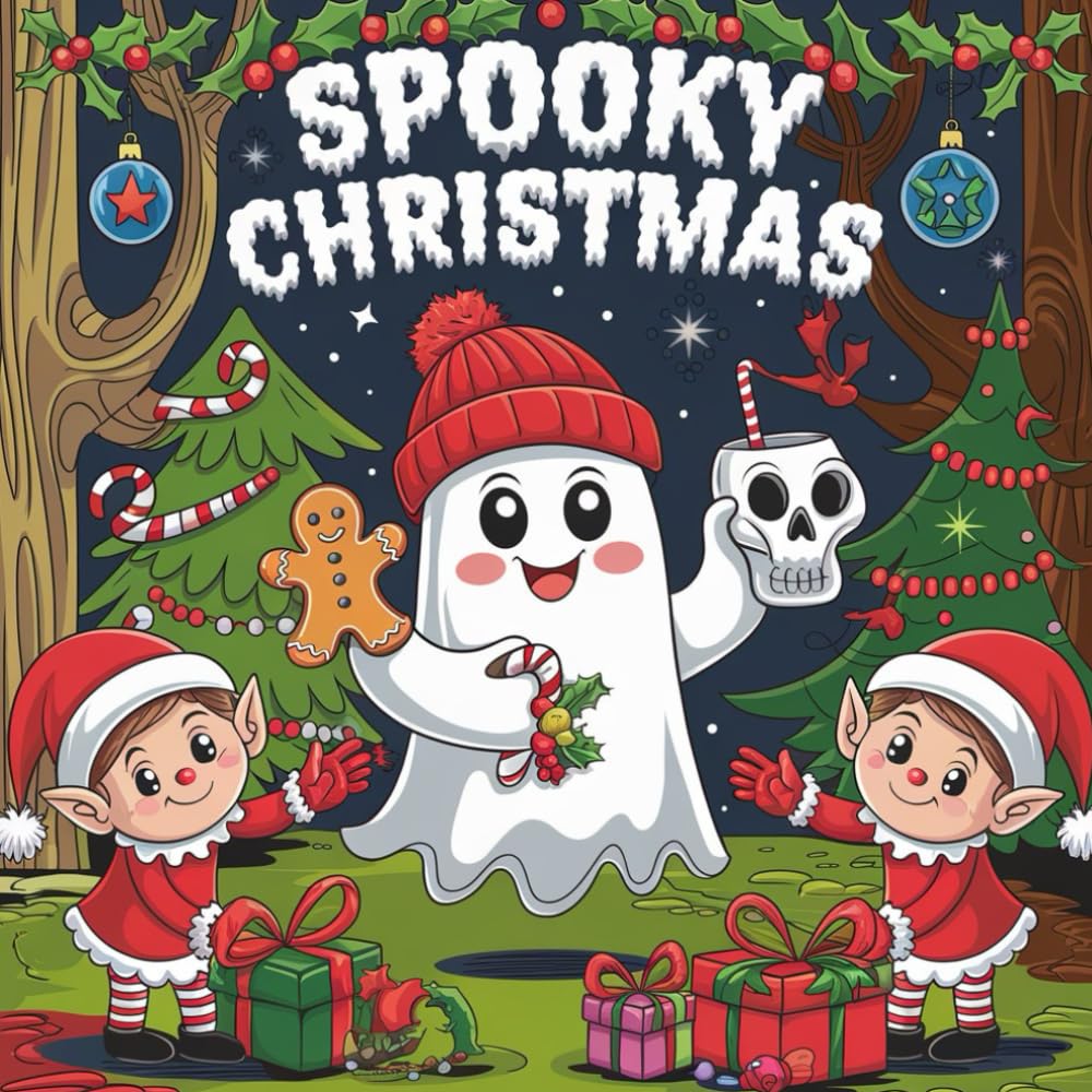 Spooky Christmas: Cute and Creepy Christmas Characters Ghosts and Creatures in Festive Winter Scenes for Relaxation