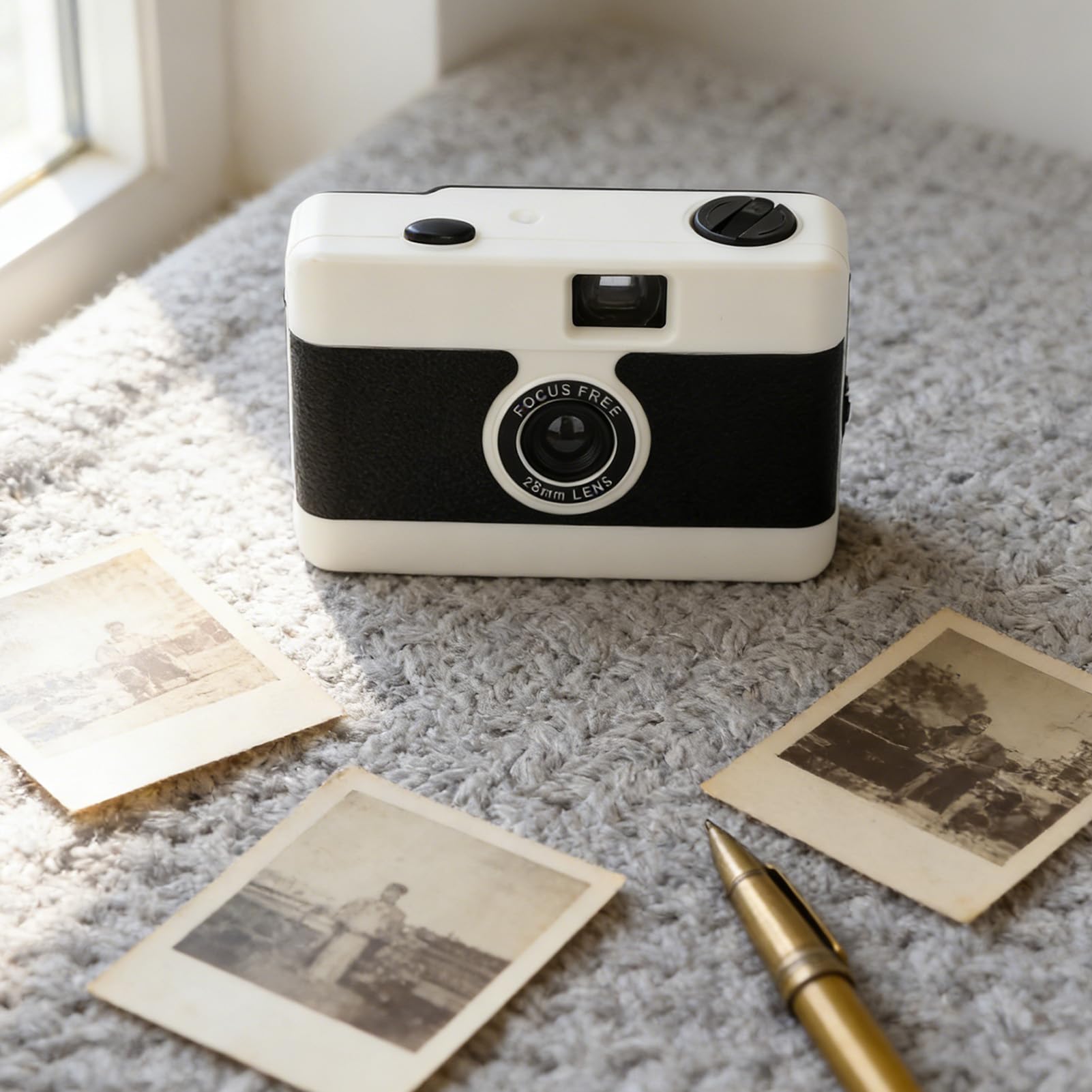 Sxhlseller Kamera filmowa 35 mm, 35 mm, w stylu vintage, wielokrotnego użytku, wbudowana błyskowa, nie wymaga ustawiania ostrości, do fotografii podróżnej (biała)