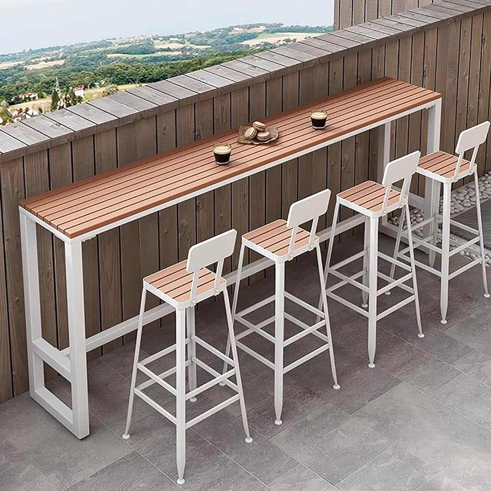 Table de bar moderne d'extérieur – Table de salle à manger à tréteaux F 139,7 x 40,6 cm en bois, table de comptoir de terrasse, table de balcon, table de pub en blanc, parfaite pour le jardin et le