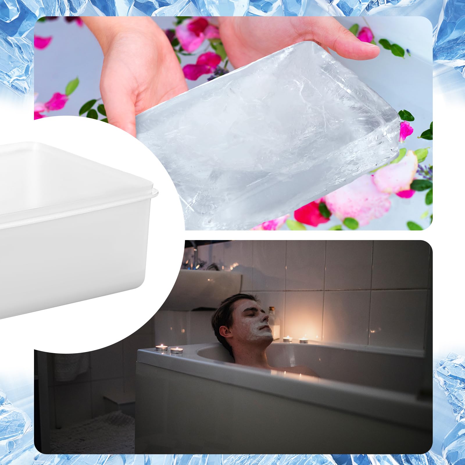 Suclain 3 moldes de bloques de hielo extra grandes con tapas de 11 libras, 16 libras, 24 libras, moldes de hielo grandes, reutilizables, apilables, bandeja para cubitos de hielo grandes para inmersión