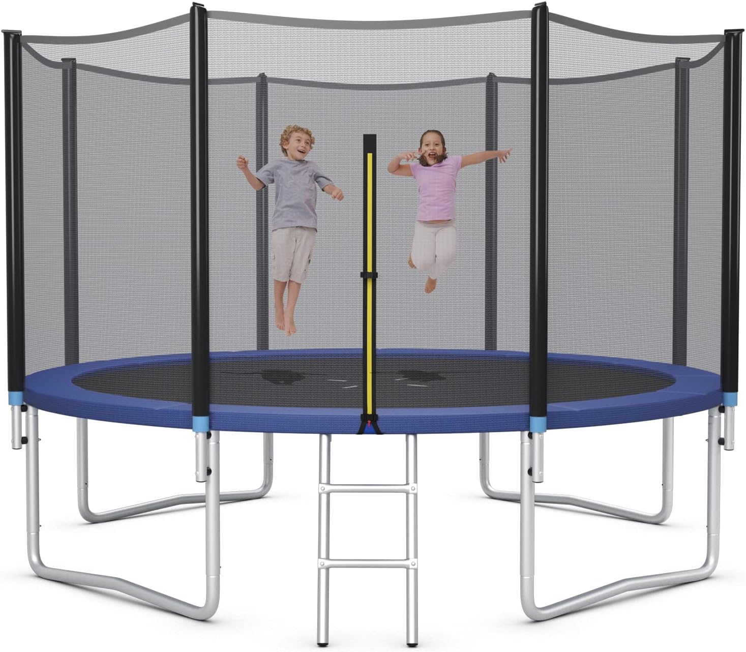 Giantex 8Ft 10Ft 12Ft 14Ft 15Ft 16Ft Trampoline for Kids Adults, ASTM Approved Trampoline with Net, Thickness Steel Pipes Wear-Resistant All Weather Outdoor Large Recreational Trampoline with Ladder