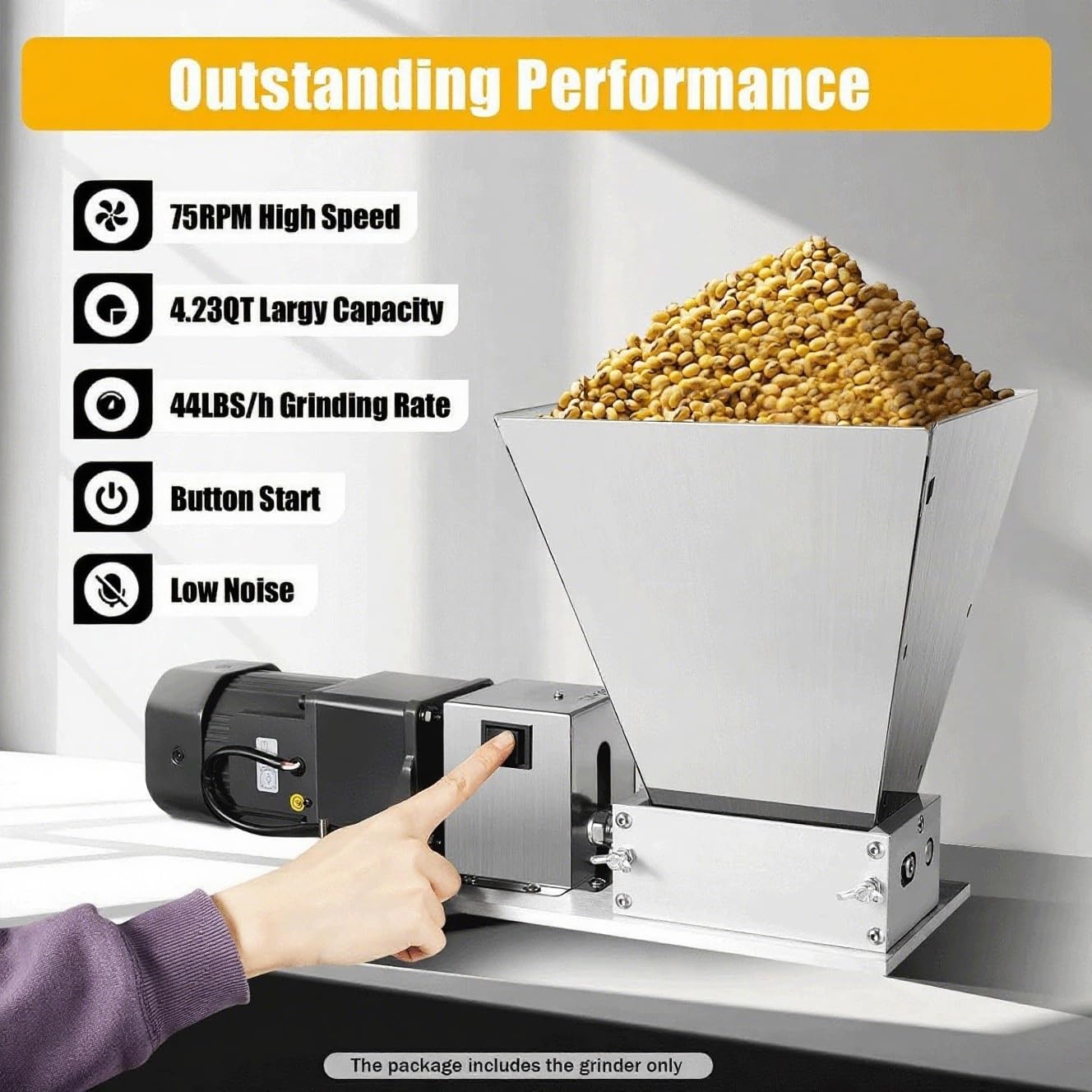 Macinino elettrico per cereali, 60 W, in acciaio inox, 4 l, ad alta capacità, per cereali, mais, cereali, erbe e spezie, ideale per l'industria alimentare e casalinga