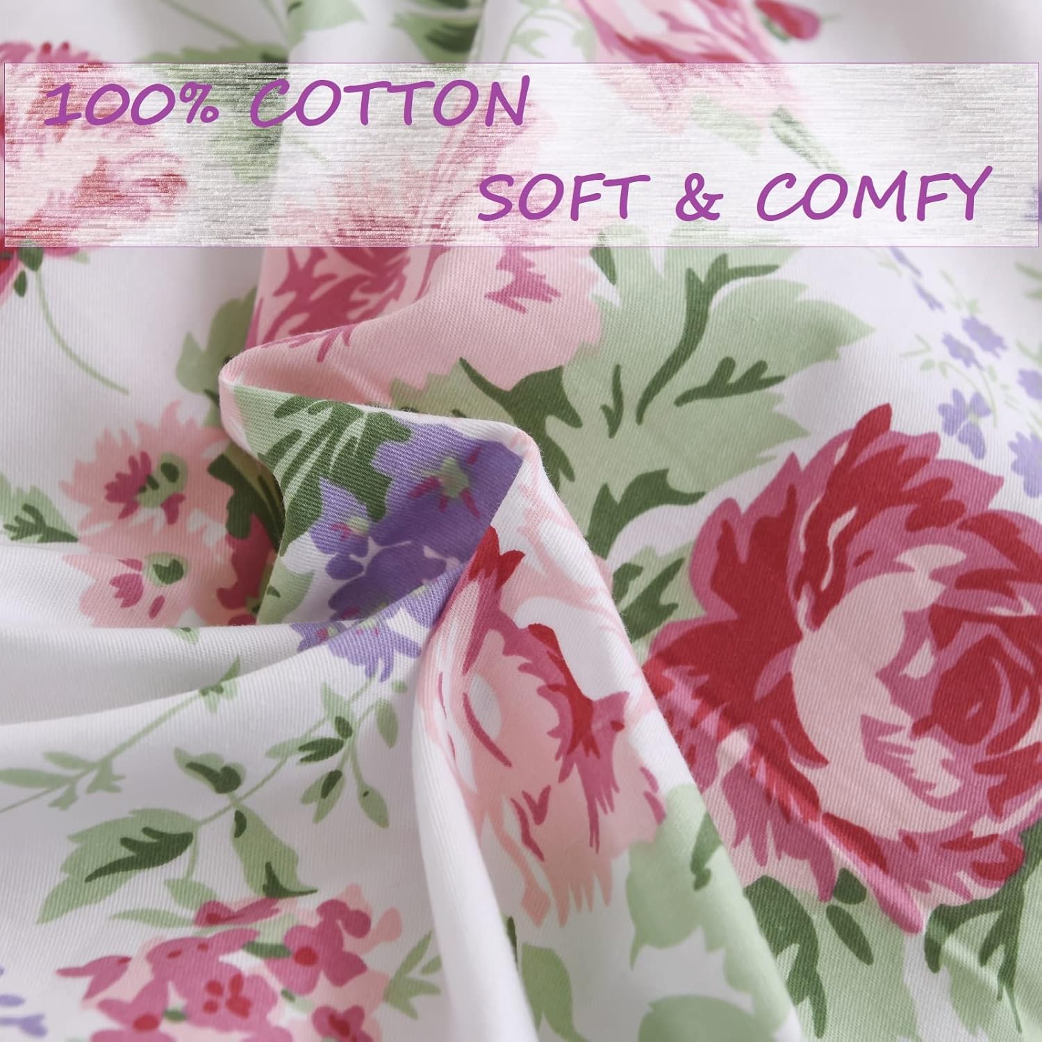 Queen's House Ruffle Floral Bed Sheet Sets 4-Piece Romantic Roses Printed Shabby Vintage Chic Bedding Sheets Girls Deep Pocket Set King Size-Style L