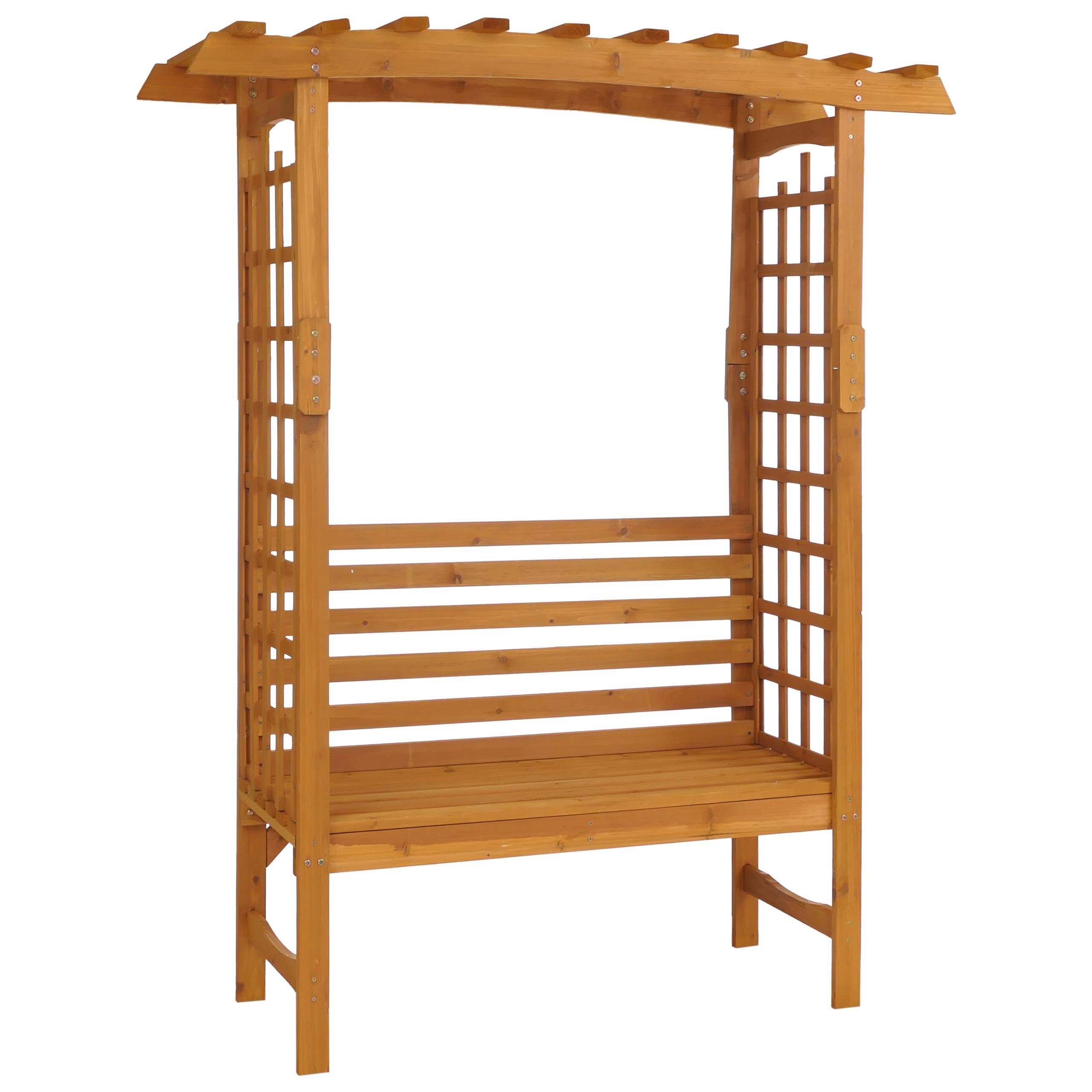 Mendler Rosenbogen mit Sitzbank HWC-Q21, Gartenbogen Rankhilfe Bank Gartenbank Holz FSC®-Zertifiziert 201x160x60cm - Natur