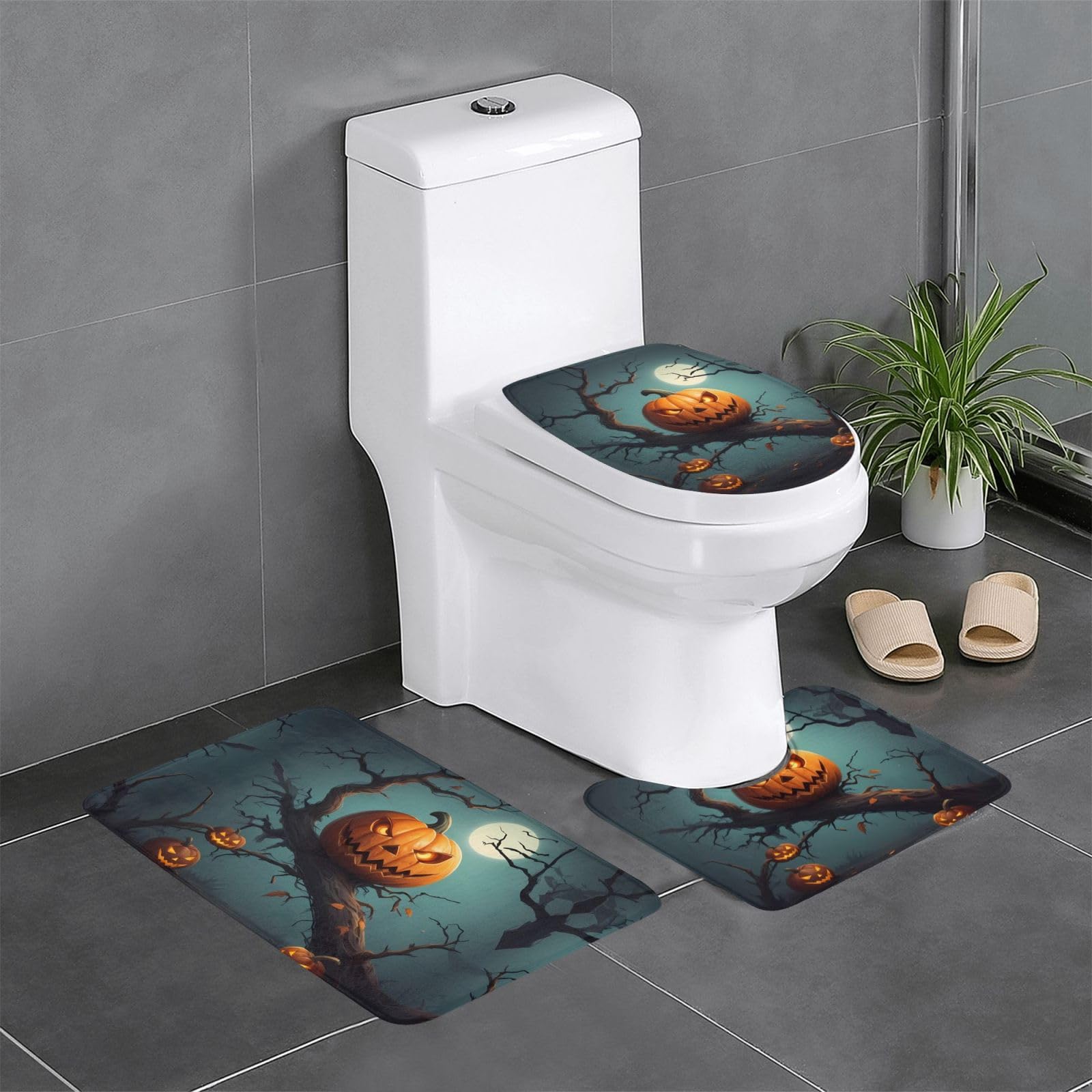 Tapis de salle de bain Halloween pour meuble-lavabo et wc avec motif effrayant