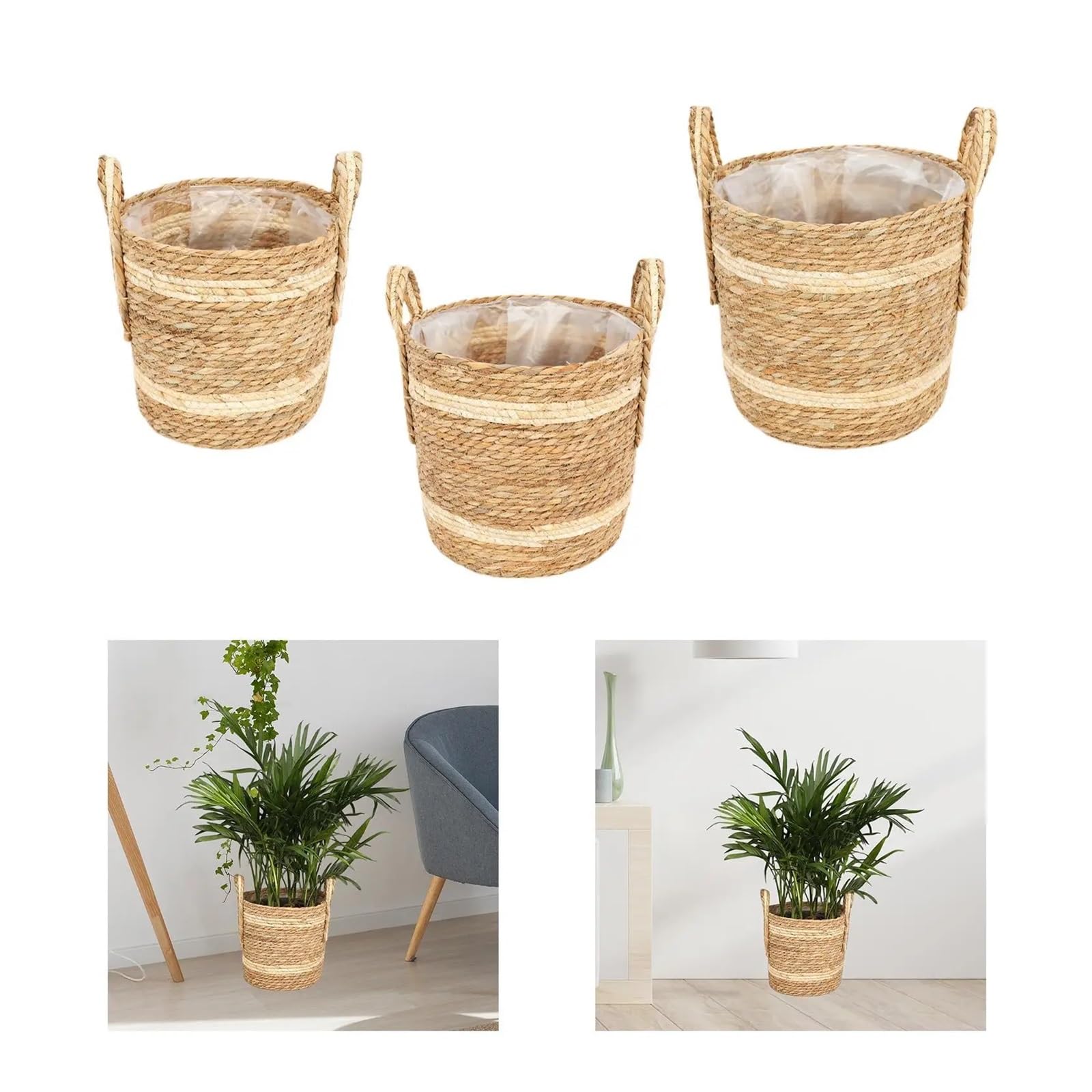 Wiklinowy kosz piknikowy, Woven Planter Basket Flower Pot Cover Multiple Sizes For Indoor Outdoor Plants(28cmx28cm)