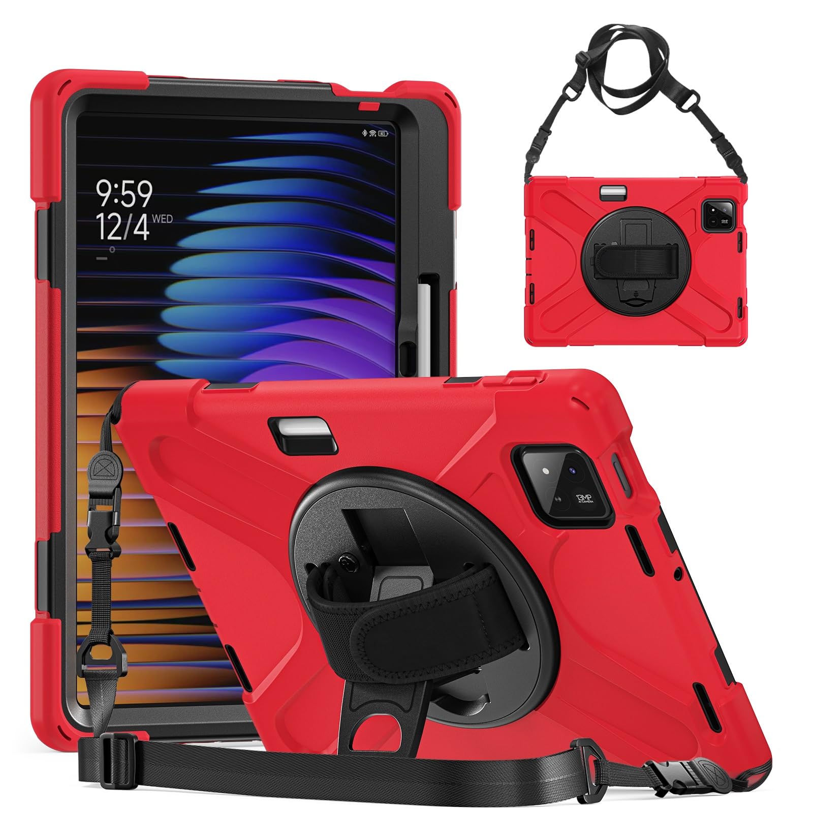 Etui kompatybilne z etui Xiaomi Pad 7 / Pro 11,2 cala 2024, wytrzymałe, odporne na wstrząsy chroniące przed upadkiem uchwytem długopis, osłona ochronna paska ramię dla dzieci, silikonowa(Rosso)
