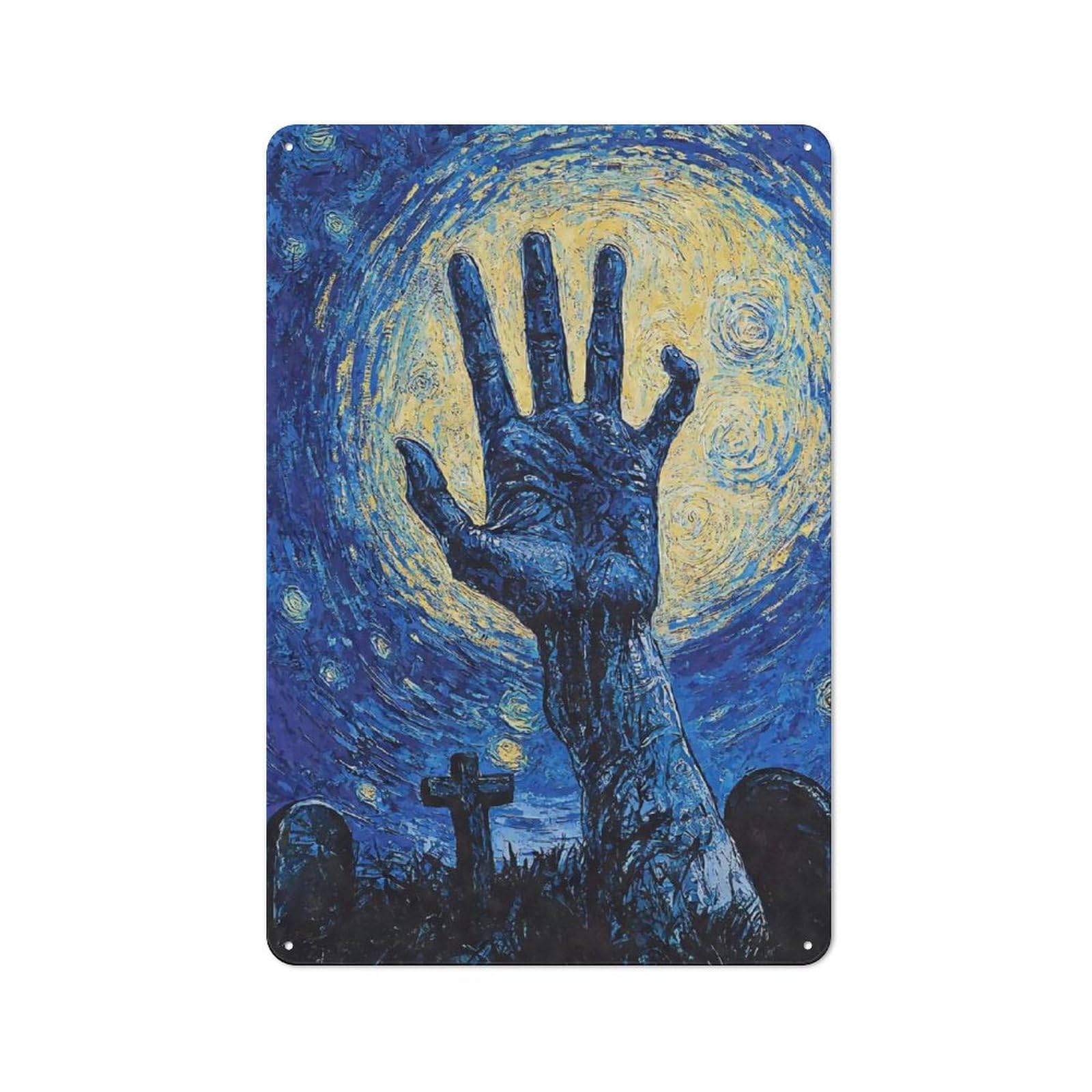 Junmoney Starry Night Hand Graveyard Rustic Tin Sign 30X20cm Featuring For Bar Or Restaurant, A Housewarming Gift For Bar Decor Enthusiasts