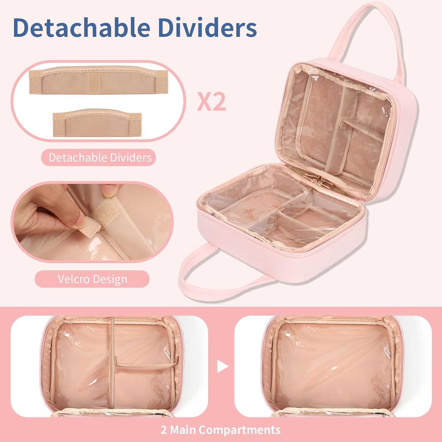 Travel Makeup Bag, Large Capacity Cosmetic Bag, Portable Make Up Bag Organizer for Women, Waterproof Cosmetic Travel Bag with Dividers and Brush Compartment for Cosmetics & Toiletries - Image 4