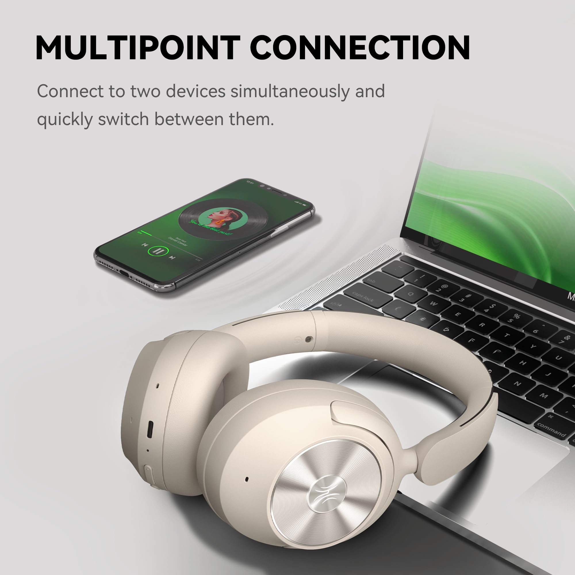 OneOdio Focus A6 Cuffie Ibride Attive ad Annullamento del Rumore, Tempo di Gioco 75H, Audio Senza Perdita LDAC Hi-Res, Bluetooth 6.0, Controllo APP, Cuffie Wireless per Viaggi