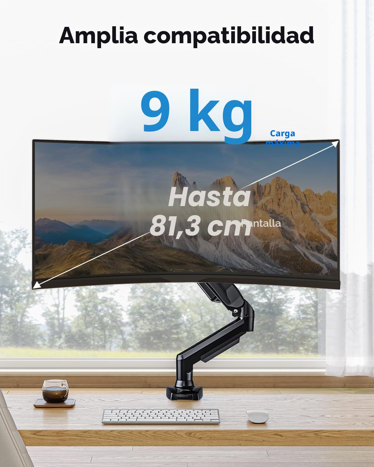 HUANUO Soporte Monitor Escritorio para Pantallas 13-32 Pulgadas, Brazo Monitor hasta 9 kg, Monitor Arm Ergonómico con Inclinación, Giro y Rotación 360°, Altura Regulable, VESA 75x75/100x100