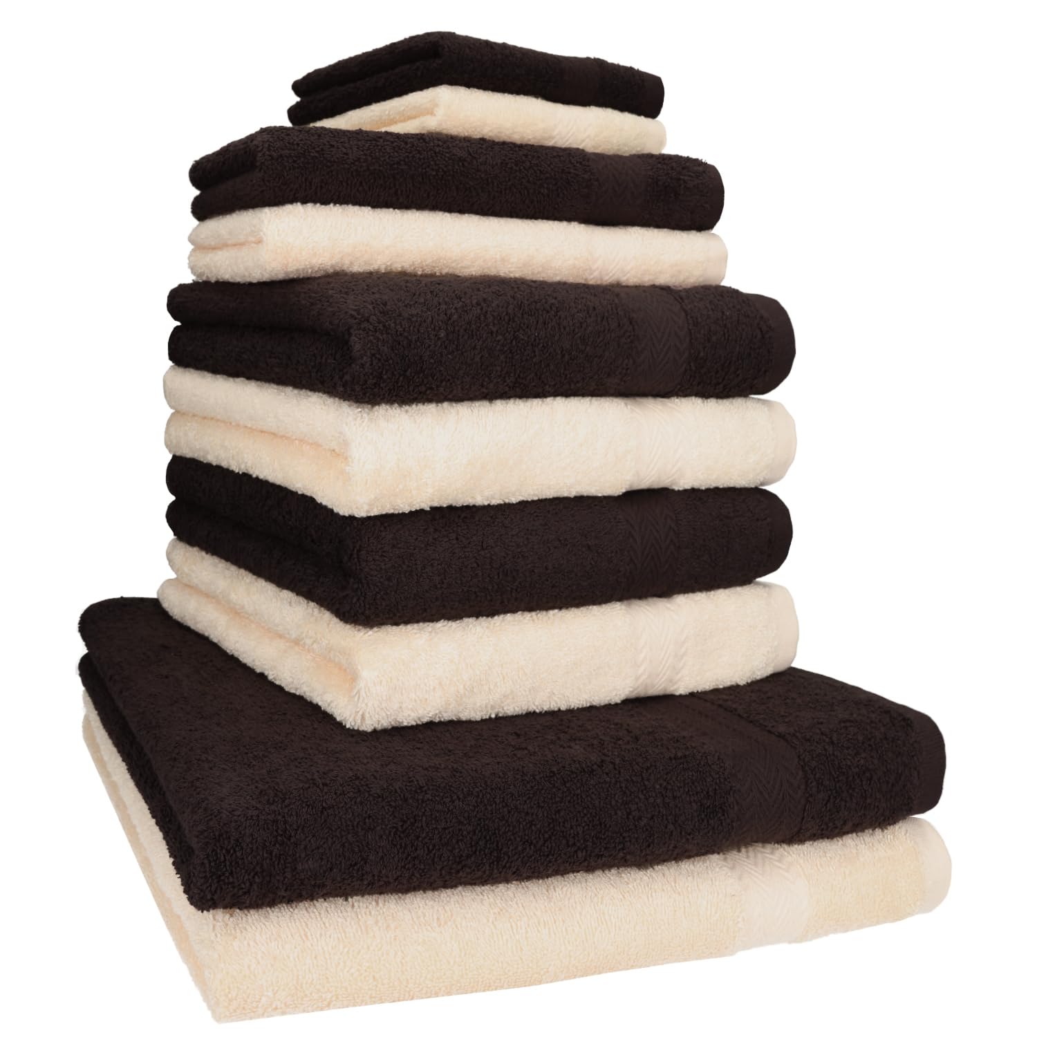 Betz Juego de 10 Toallas Classic 100% algodón 2 Toallas de baño 4 Toallas 2 Toallas de Mano 2 Toallas Cara de Color marrón Oscuro y Beige