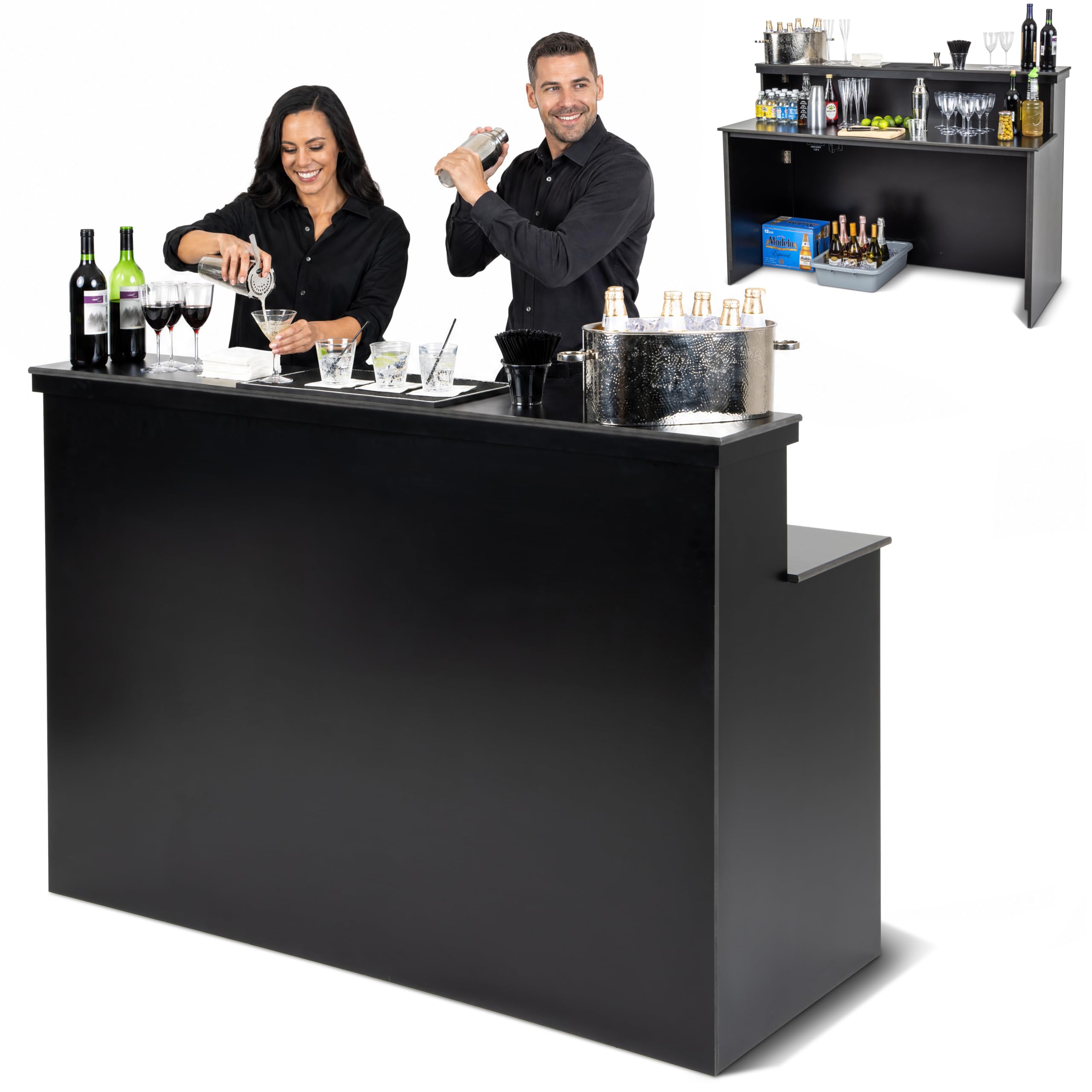 Photo 1 of GoBar Elite Heavy-Duty Portable Bar Table for Events - Foldable Commercial Grade Wood - Pop Up Mobile Bartending Station - Black