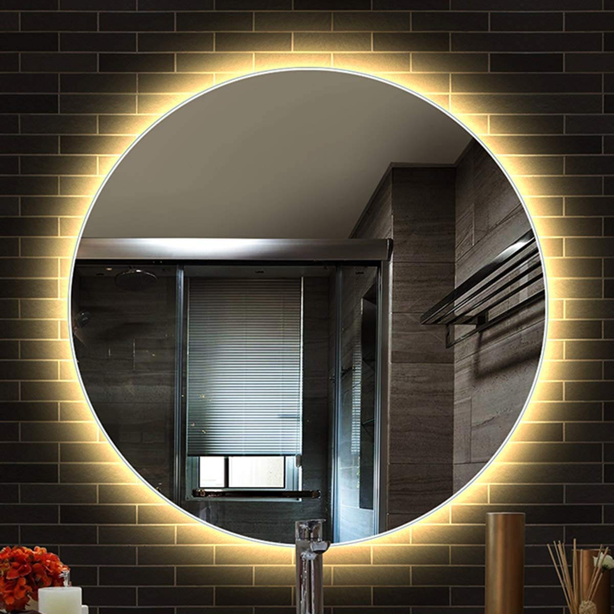 Yizhe Espejo de Pared,Espejo Baño,Espejo Colgante,Espejo baño con luz,Espejo de Baño,Redondo con LED Iluminado,LED Ronda iluminadas,3000k,Dimensiones del Espejo 60x60 cm