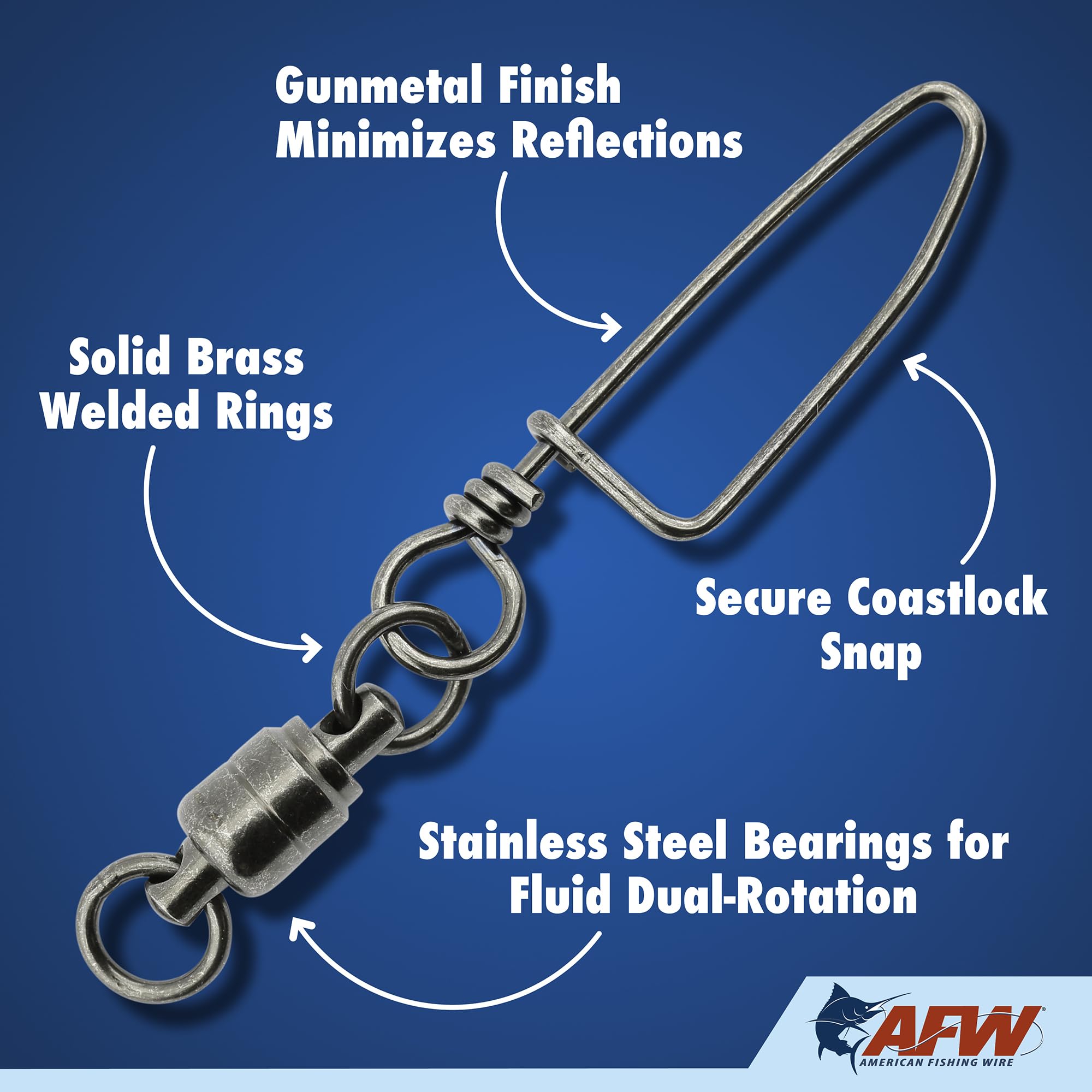 American Fishing Wire Black Ball Bearing Snap Swivels (50 pezzi), misura 2, test 44 pound