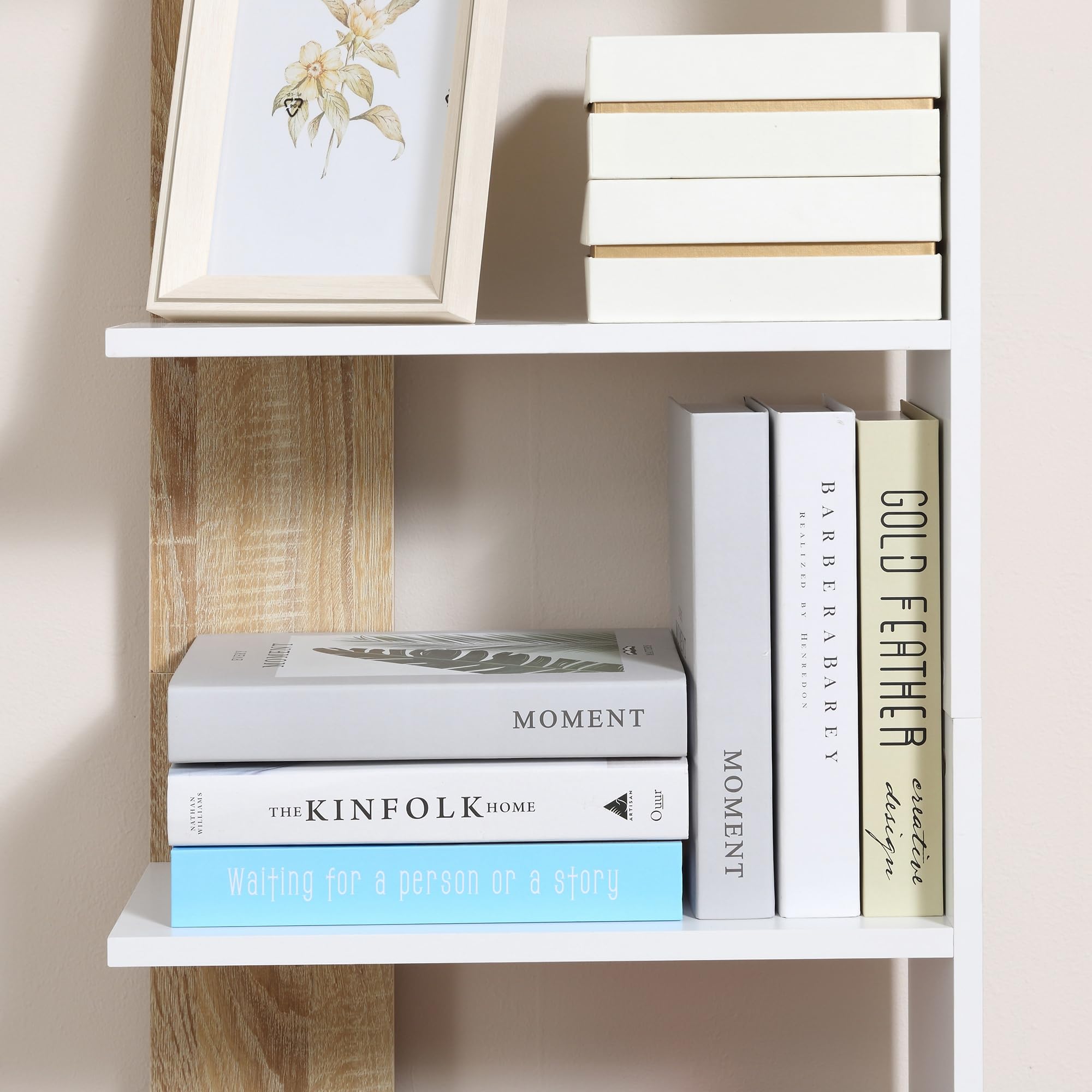 HOMCOM Estantería de Almacenaje 5 Estantes 45x21x170 cm Blanco Roble | Librería Multiusos, para Estudio Oficina, Base Elevada, Diseño Elegante
