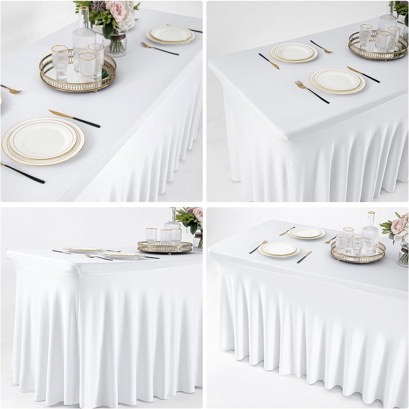 Htper Tovaglia elastica in spandex per tavolo rettangolare da 243 cm, lavabile e antipiega, rettangolare, per feste, eventi, matrimoni, banchetti