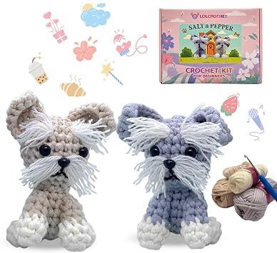 Dog Crochet Kit for Beginners, Learn Crochet Animal Kit, Include Video Tutorial & Manual, Easy Knitting Yarn for Adult, DIY Holiday Birthday Gift Idea2pack Schnauzer Puppy