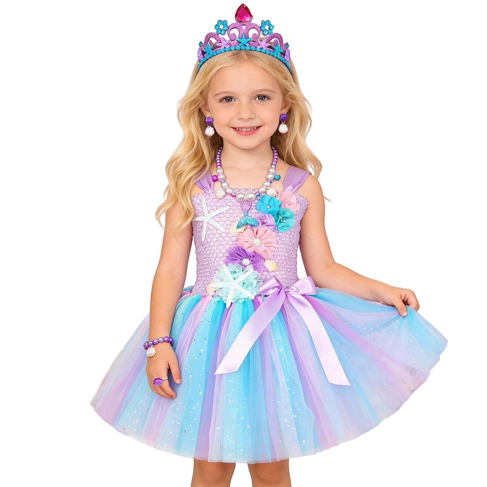 Costume Carnevale Ragazza 14 Anni-Vestito da Bambina con tutù e Paillettes Scintillanti, Gonna a Strati in Rete per Feste di Compleanno e Halloween
