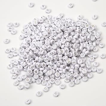 1000pcs 4x7mm Round Letter Beads White Acrylic with Silver Letter Alphabet for Jewelry Making Friendship Bracelets (Silver White)