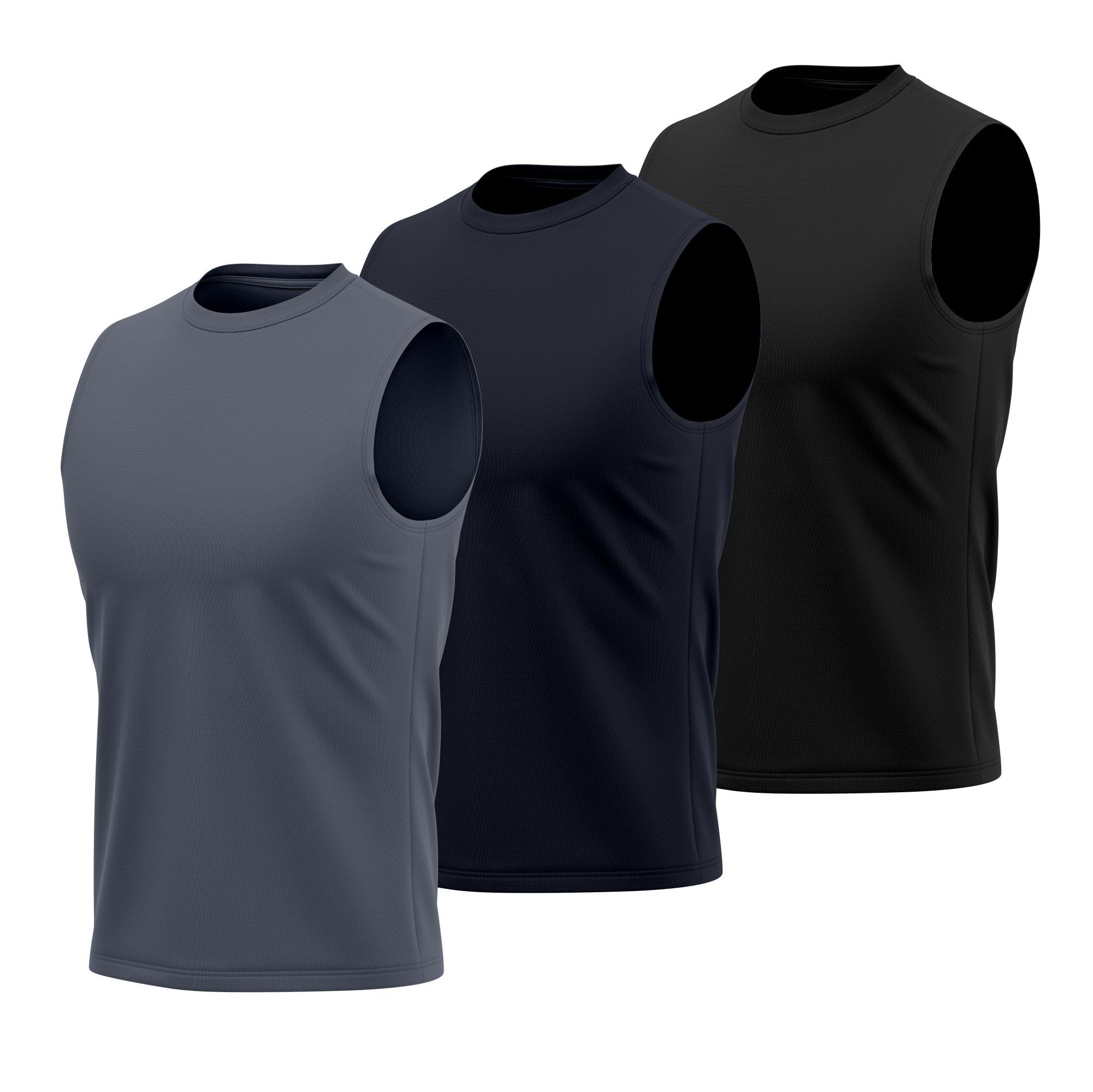 Toro Activa Men's 3 Pack Blk Grey Navy 3/5 Pack Running Tank Top For Muscle Sleeveless Dry-Fit Workout Shirts Tops Training Bodybuilding Vests