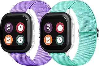 FINTIE 2-Pack Nylon Gizmo Watch Band Replacement for Kids Boys Girls, Breathable Elastic Sport Loop Bands with Adjustable Buckle Compatible with Verizon Gizmo Watch 2 / Gizmo Watch 1, Purple+Teal