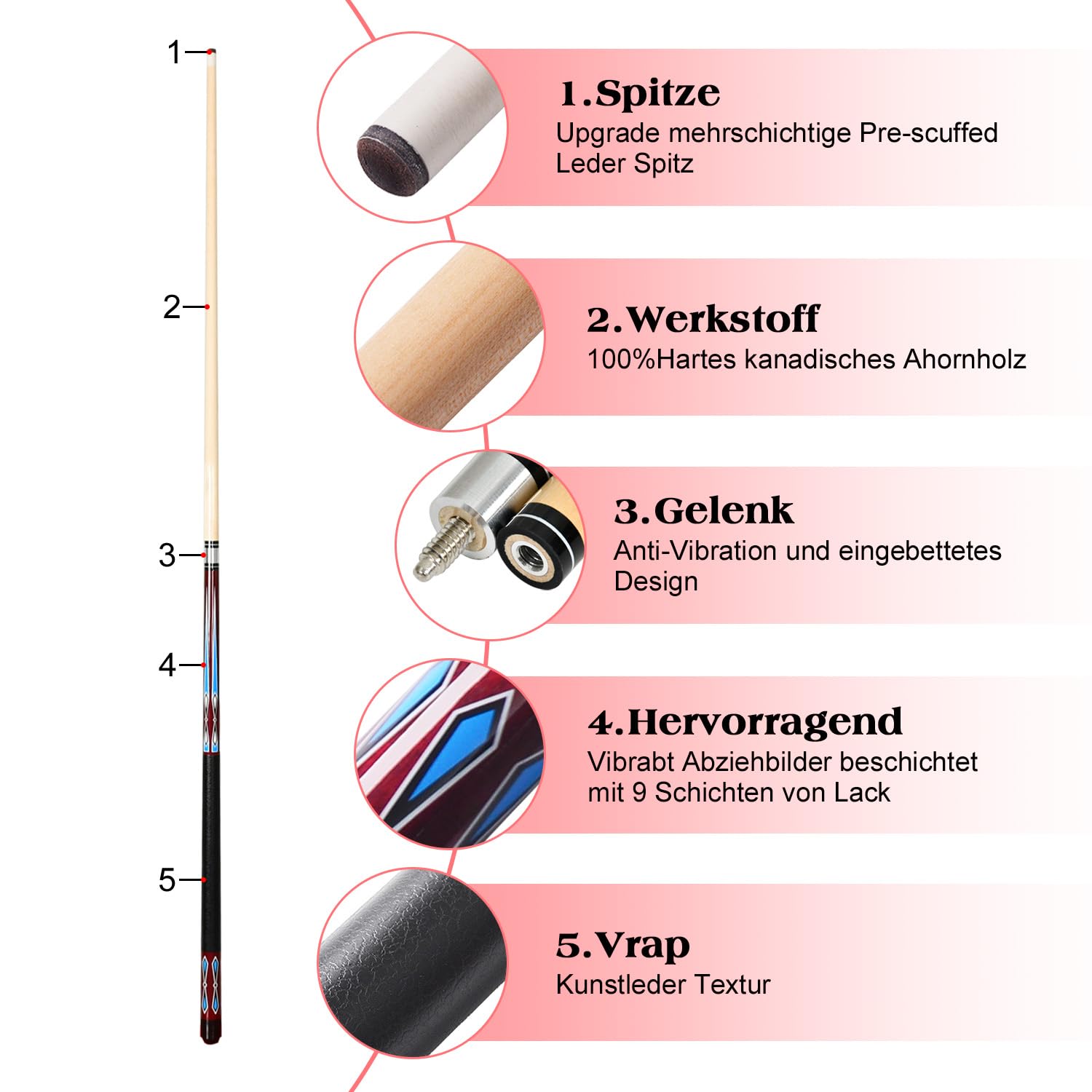 Billard Queue Satz 2 Pool Queues, Pool 58" Queue Stöcke,Billardqueue Pool Cues für Billard Enthusiasten