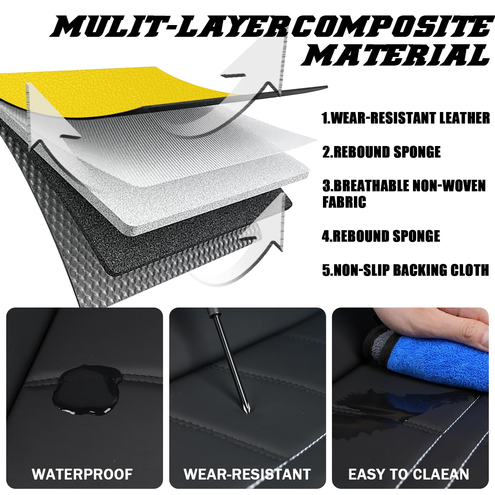 Housse De Siège De Voiture 2 Sièges Avant Pour Ford Focus ST 2013-2018, En Cuir Nappa De Qualité Supérieure, Compatible Avec Les Protections De Sièges De Voiture (2 Sièges Standard, Noir Et