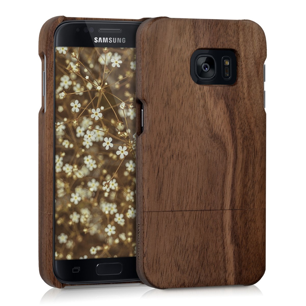 kwmobile Samsung Galaxy S7 Wood Case - Non Slip Natural Solid Hard Wooden Protective Cover for Samsung Galaxy S7