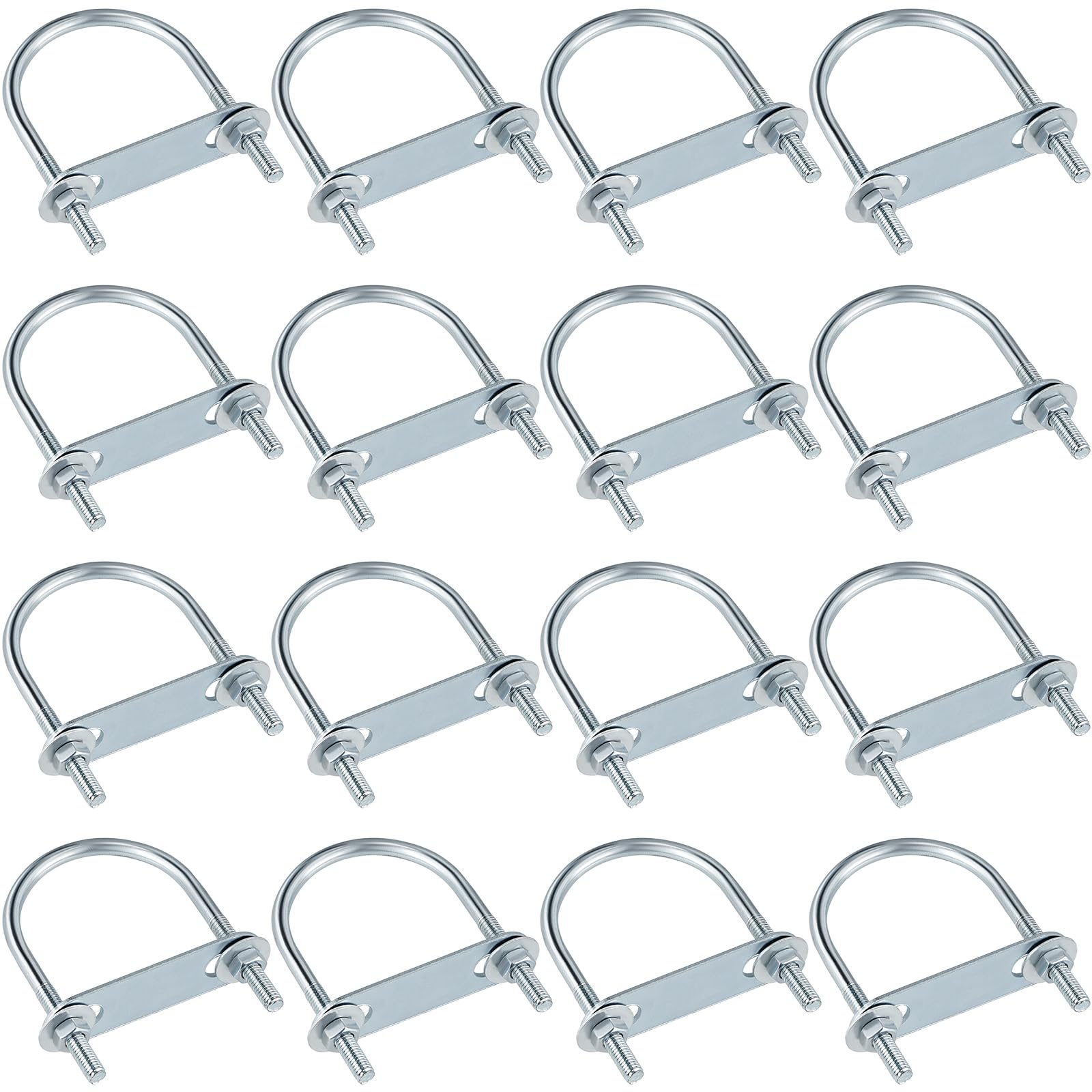Therwen 16 Sets Round U Bolts Zinc Plated Steel Round Bend U Clamp with Nut Plate Washer (M6 x 50 mm X 80 mm)